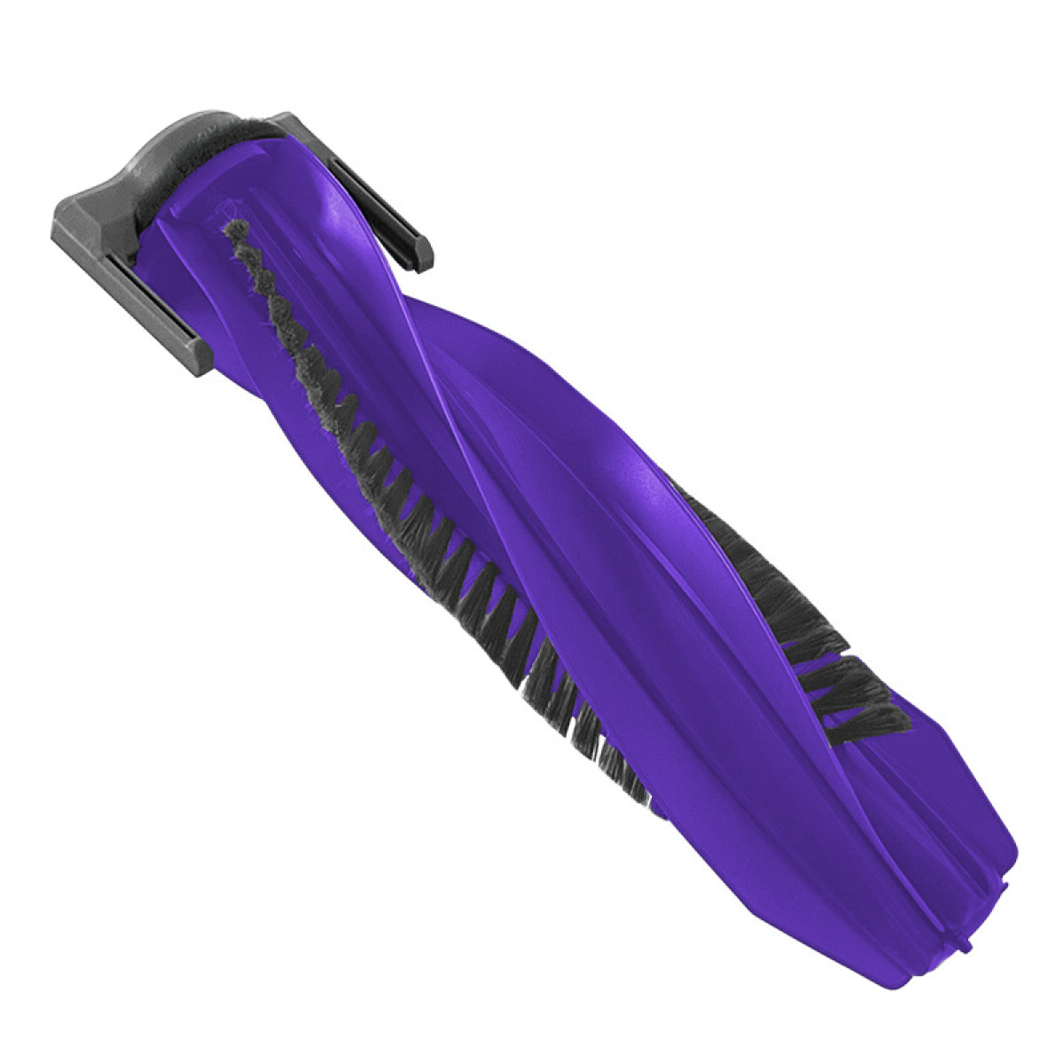 Fioletowa głowica szczotki do odkurzacza z czarnym włosiem, widok z góry.