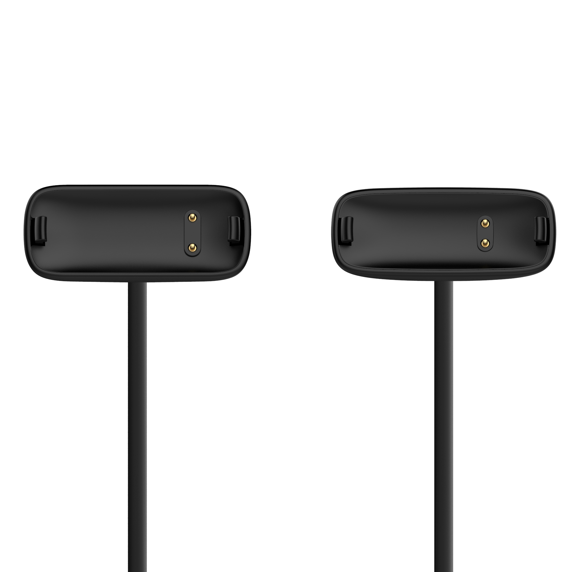 Zwei schwarze Ladekabel nebeneinander mit Goldkontakten.