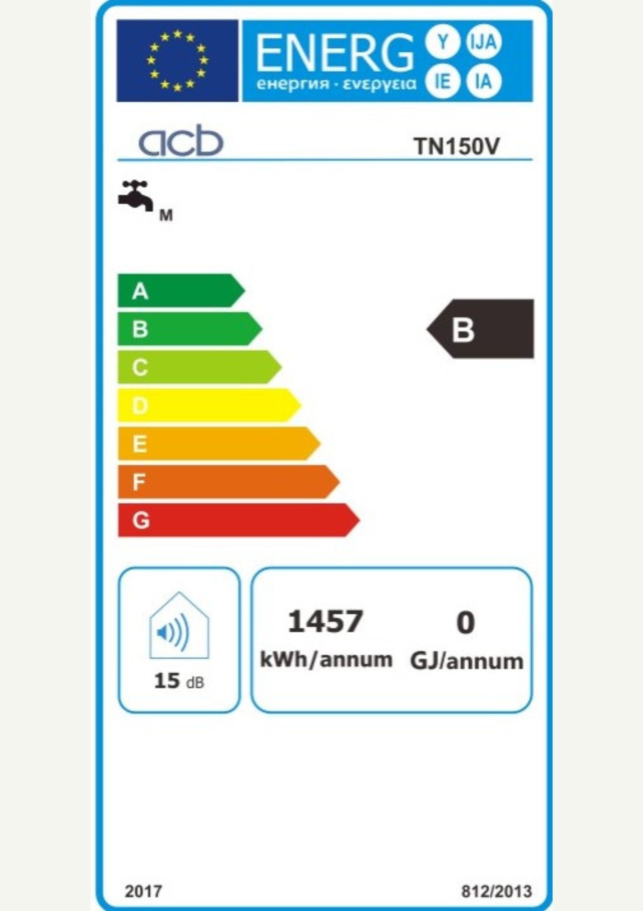 Etiqueta de eficiencia energética para grifo, muestra consumo y nivel ruido.