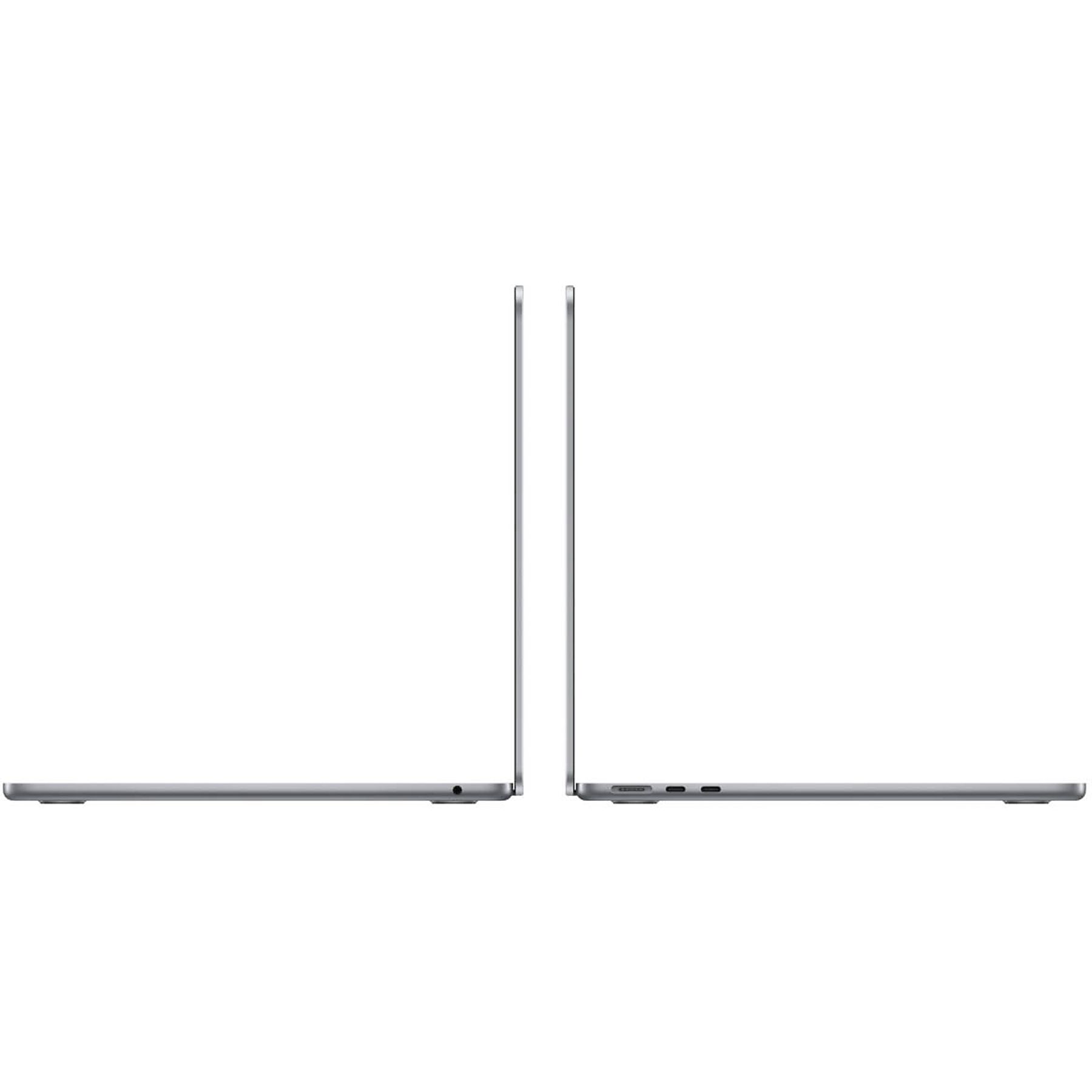 Apple MacBook, vista laterale. Colore argento. Profilo sottile. Sfondo bianco.