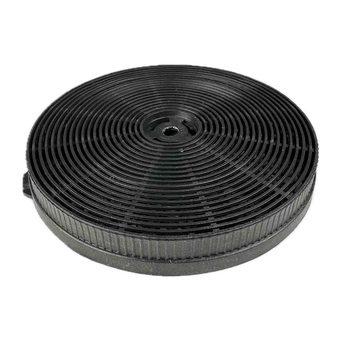 Ein schwarzer, kreisförmiger Luftfilter mit konzentrischen Ringen.