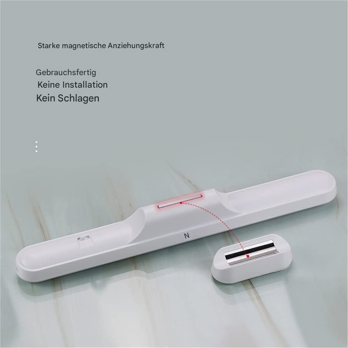 Weißer Magnetstreifen mit roter Linie auf hellem Hintergrund. Einfaches Design.