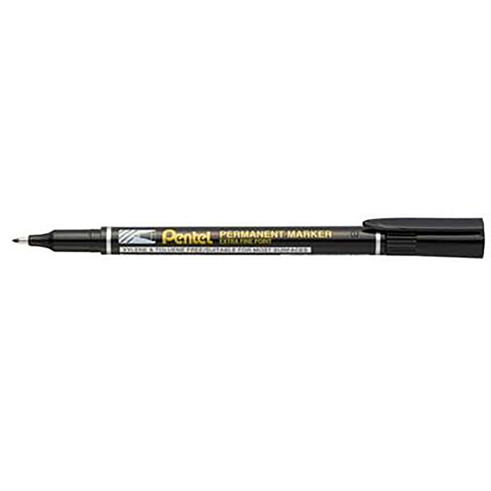 Un pennarello indelebile Pentel nero con cappuccio nero.
