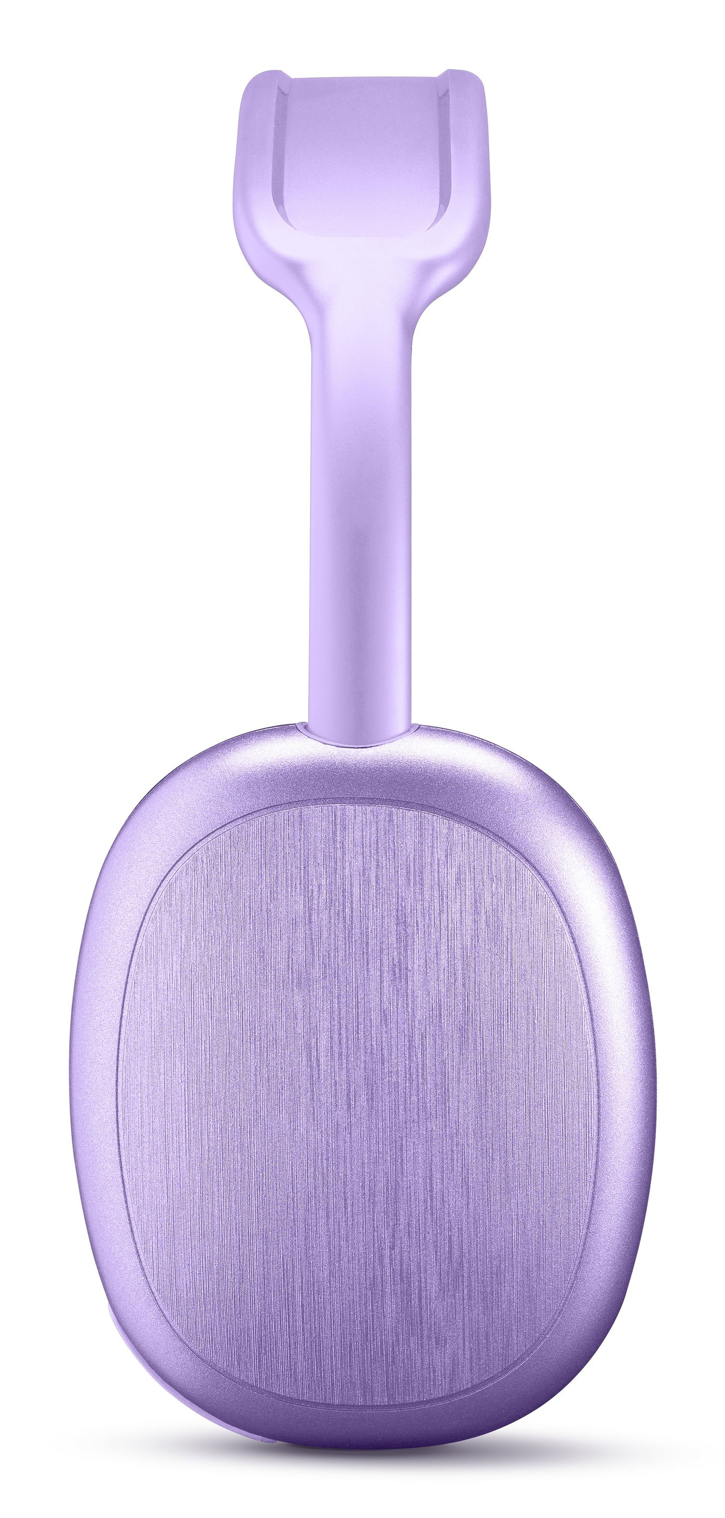 Fioletowe urządzenie elektroniczne, z długim uchwytem. Szczotkowane metalowe wykończenie.