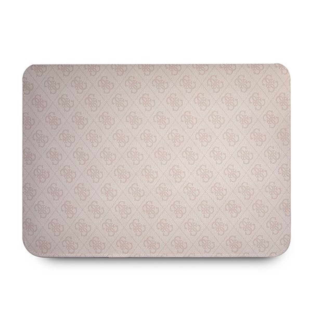 Alfombrilla de ratón Guess beige estampada con esquinas redondeadas sobre fondo blanco.
