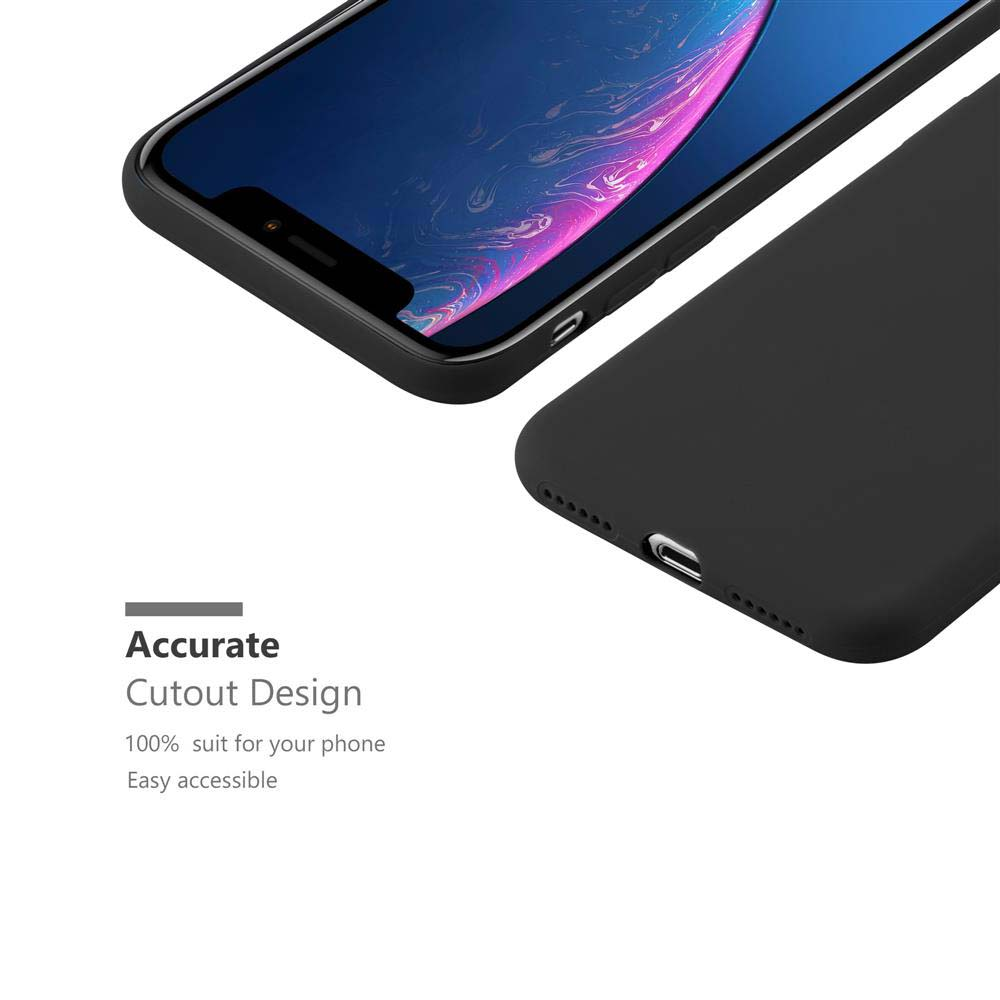 Schwarzes Telefon und Hülle, mit einem Ausschnitt-Design. Der Bildschirm des Telefons ist sichtbar.