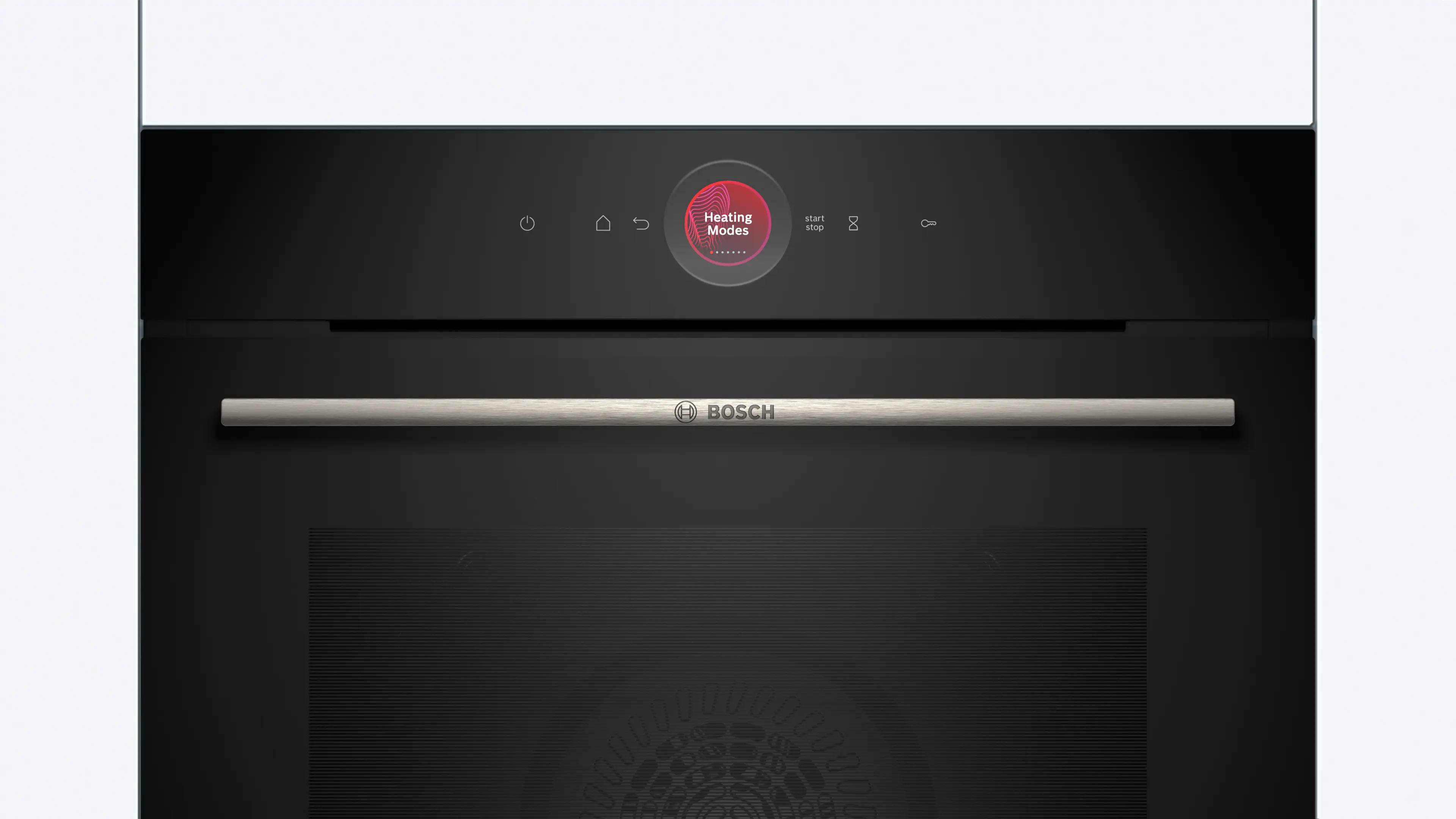 A black Bosch oven control panel with a circular 'Heating Modes' display.