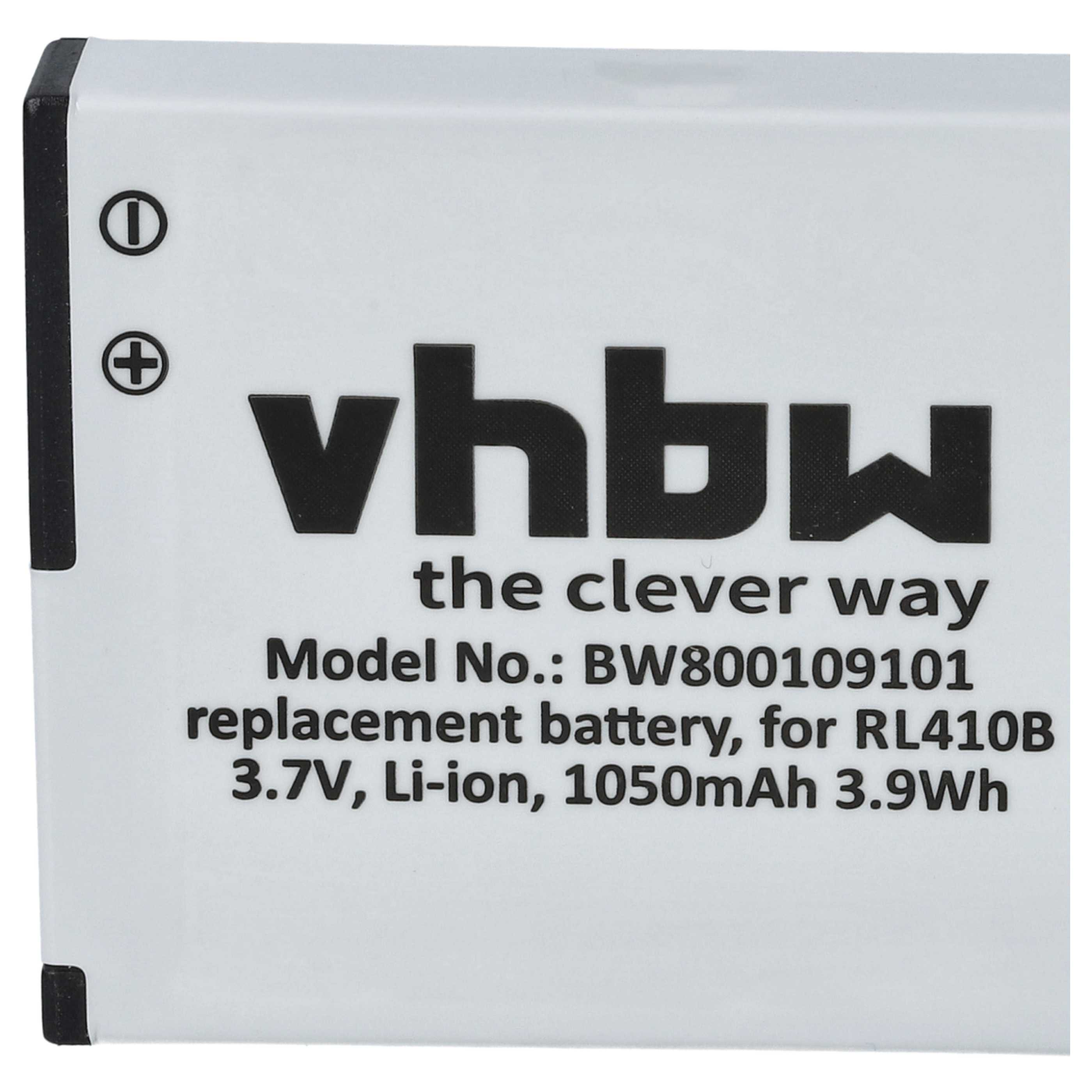 Weiße Batterie-Verpackung mit schwarzem Text: Modell, Spannung und Markenname.