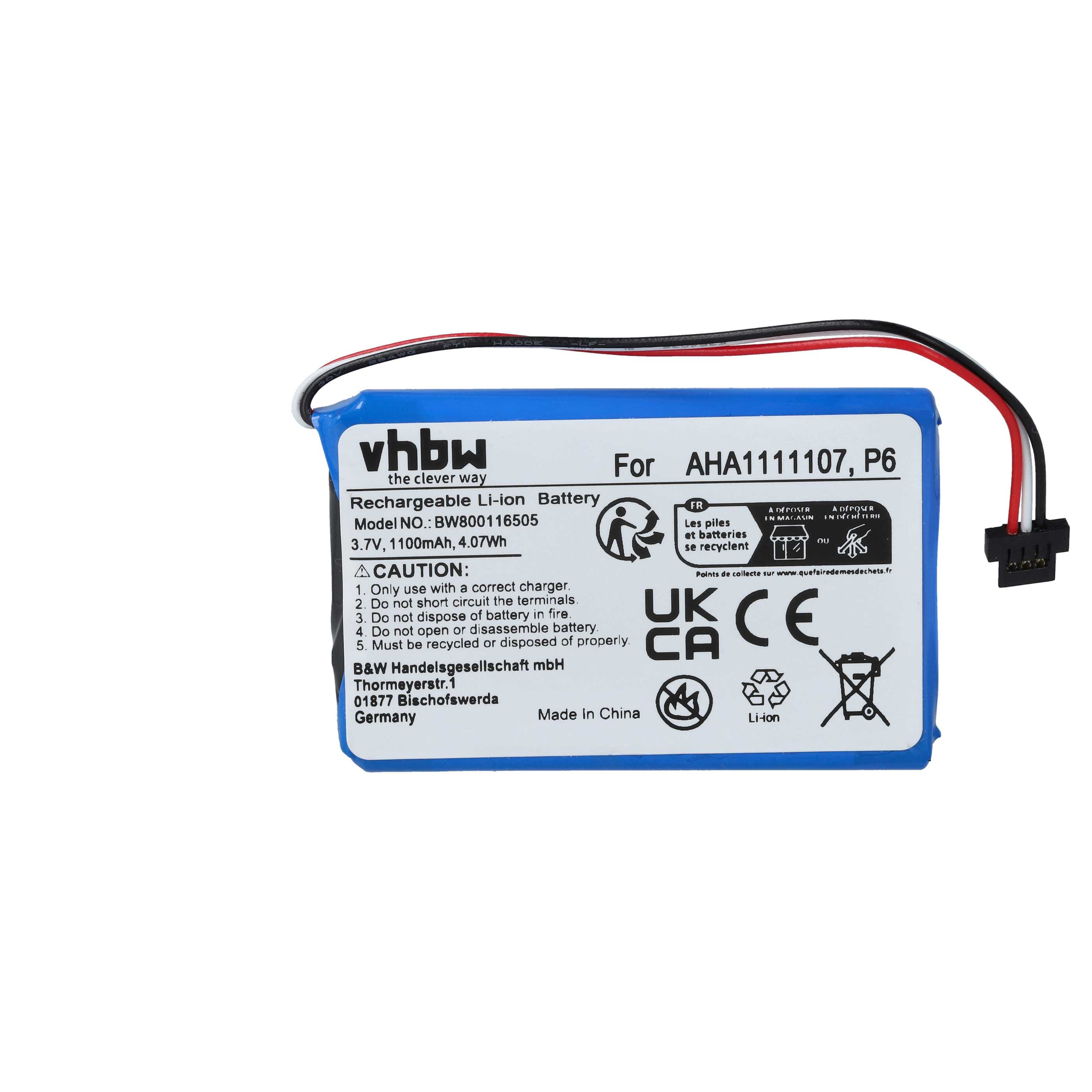 Blaue wiederaufladbare Li-Ionen-Batterie mit schwarzem Stecker und roten und schwarzen Drähten.