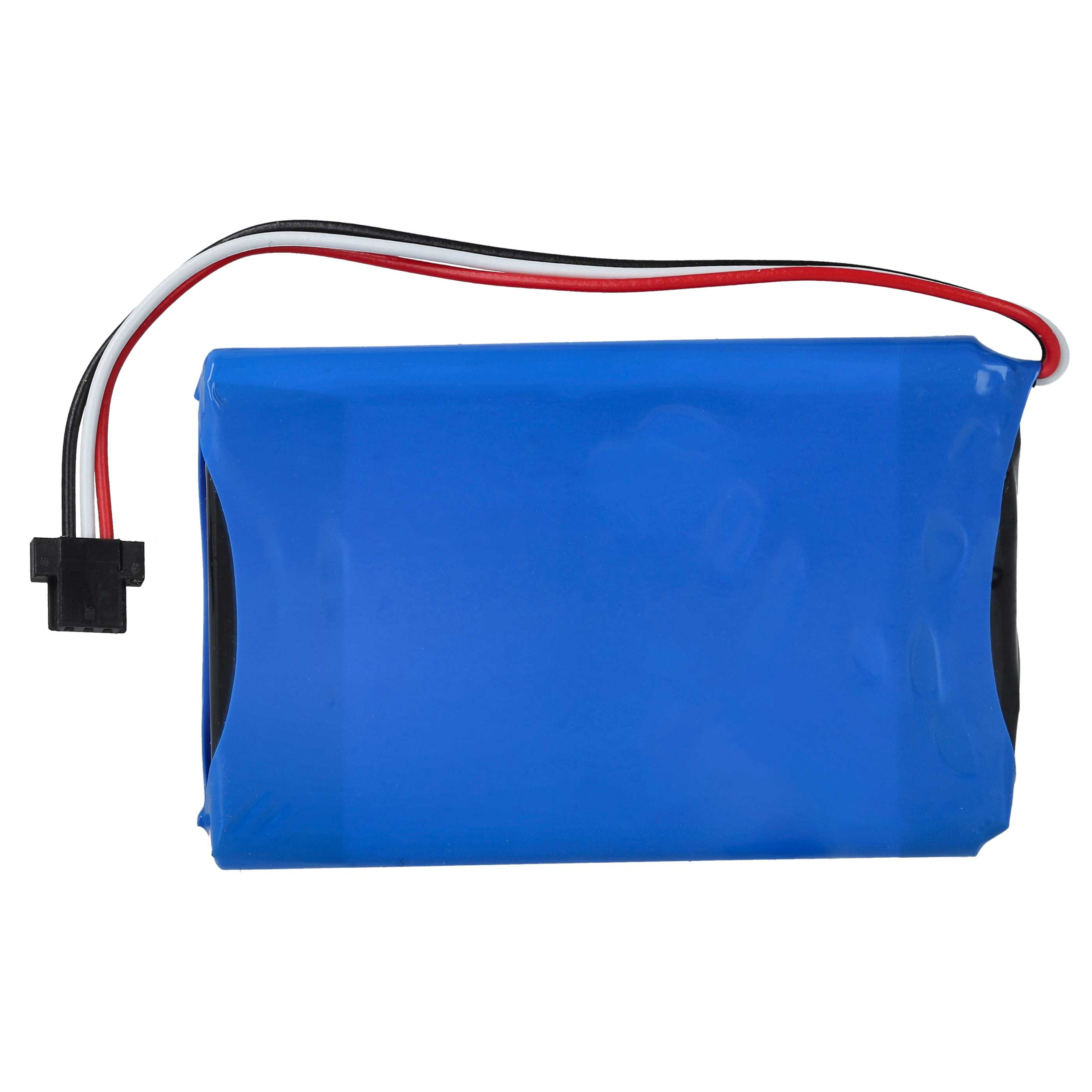 Ein blaues rechteckiges Akku-Pack mit Drähten und einem Stecker.