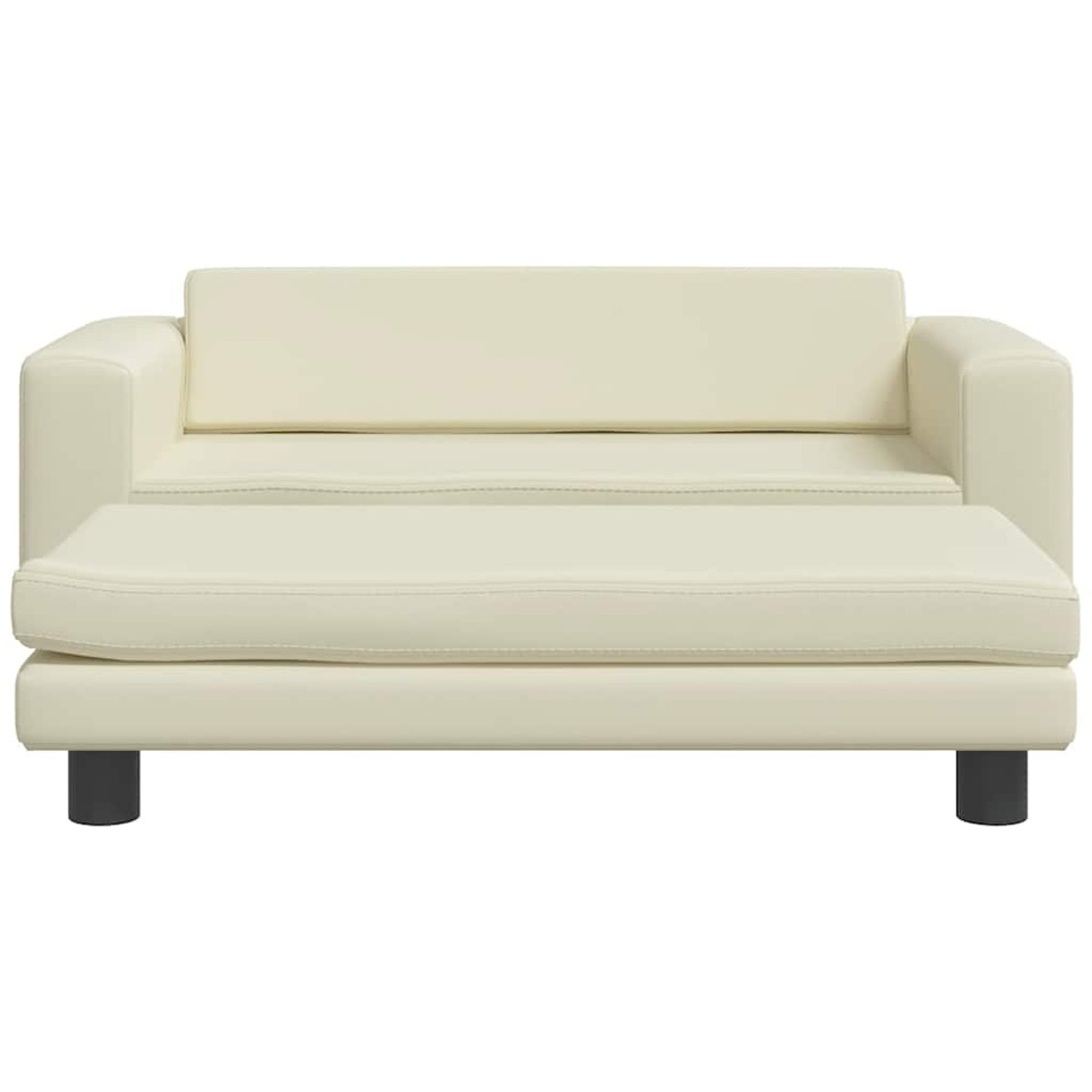 Eine cremefarbene Couch mit Fußstütze. Sie hat schwarze Beine und steht vor weißem Hintergrund.