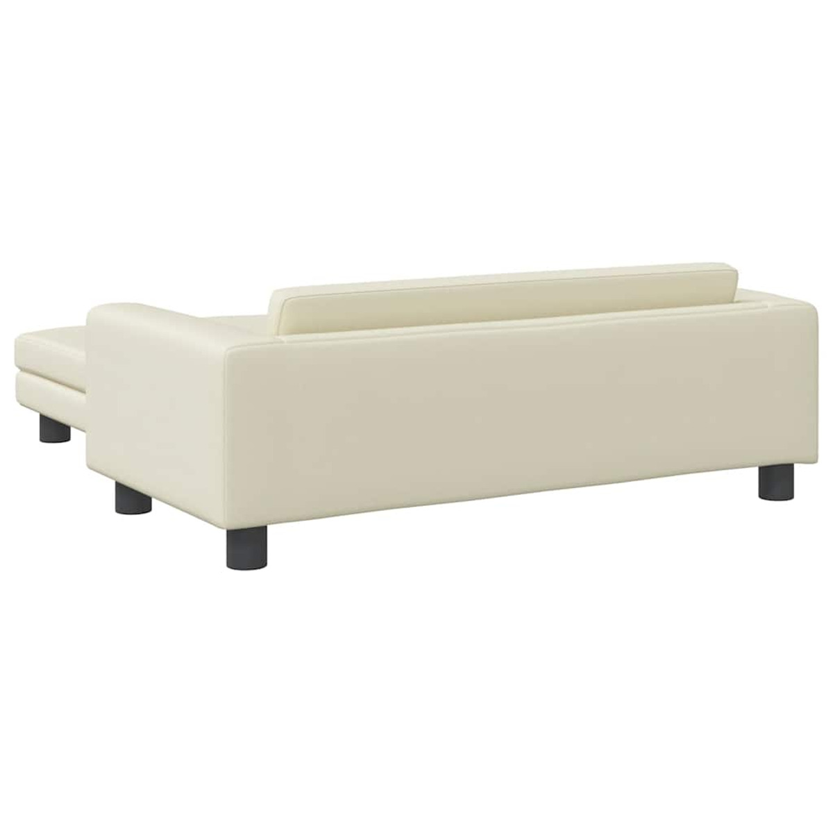 Cremefarbenes Sofa mit Chaiselongue, schwarze Beine, Rückansicht auf weißem Grund.