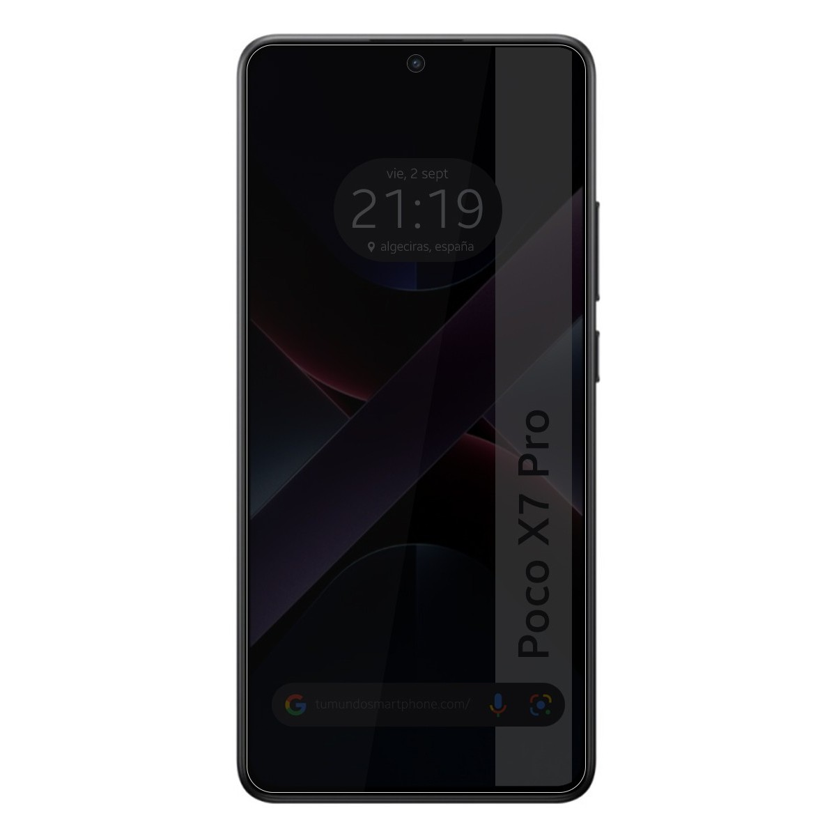 Smartphone Poco X7 Pro, che mostra schermo scuro con ora, in orientamento verticale.