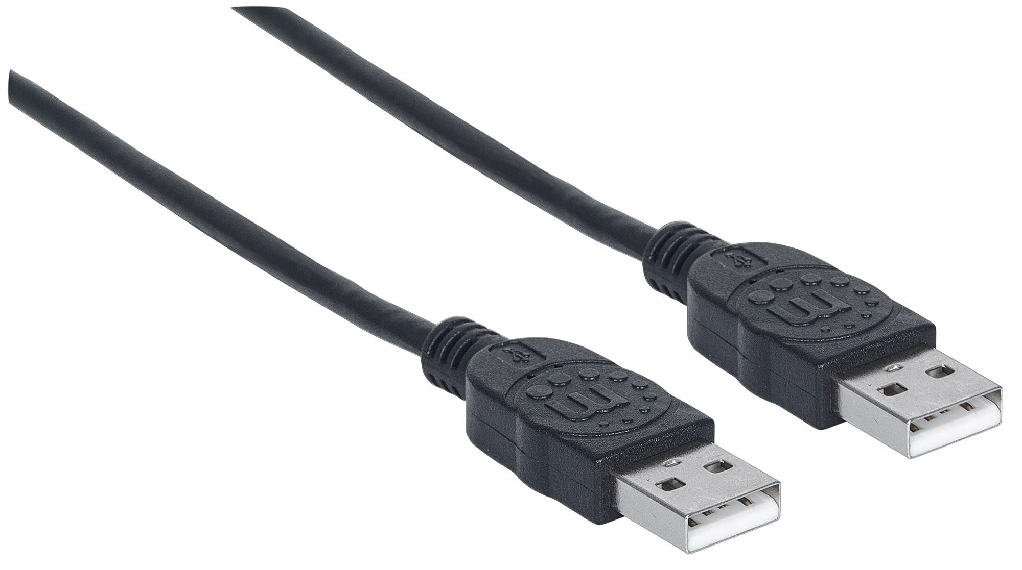 Schwarzes USB-Kabel mit zwei Steckern, für Datenübertragung und Laden.