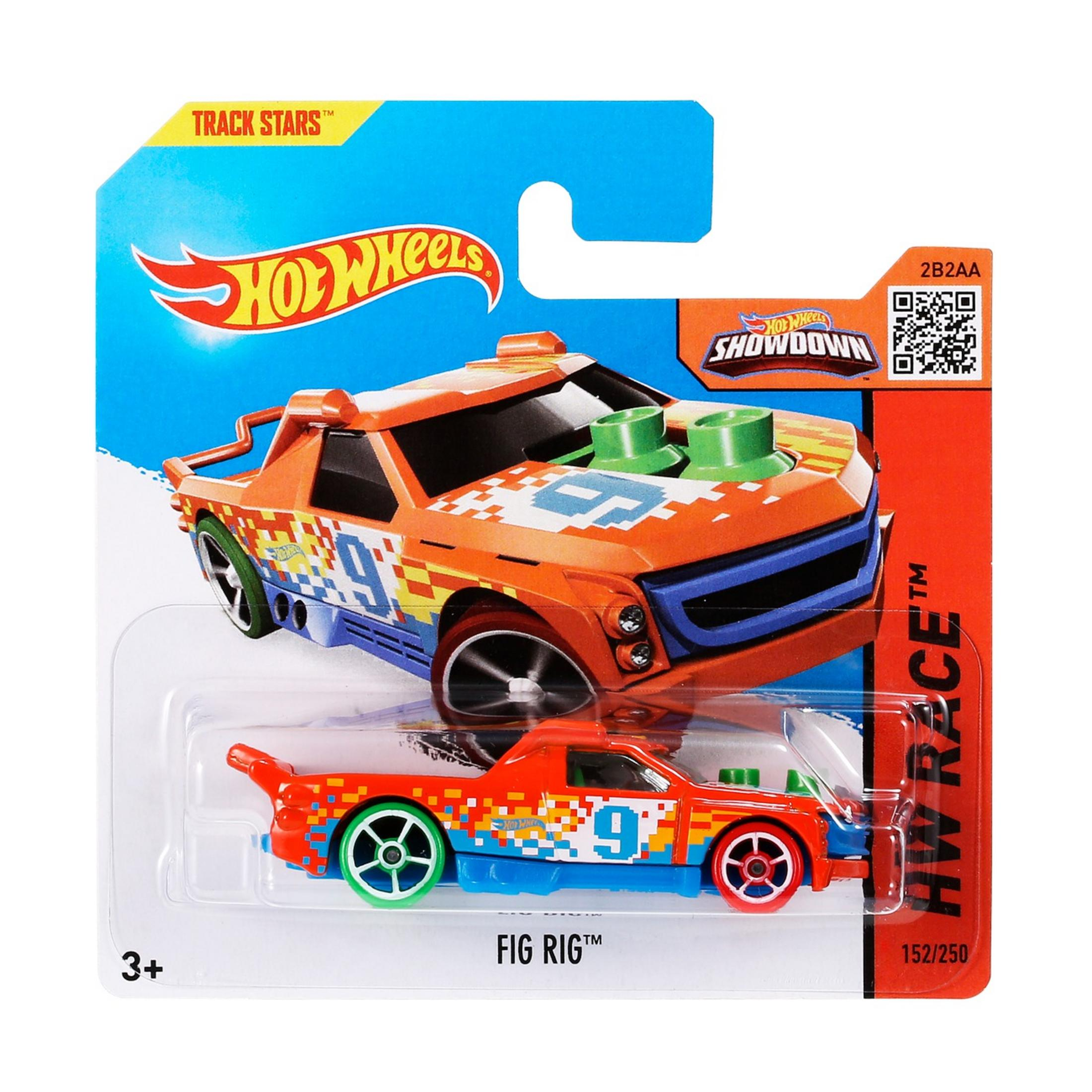 Macchina giocattolo Hot Wheels nella confezione. È un camion arancione con il numero 9.