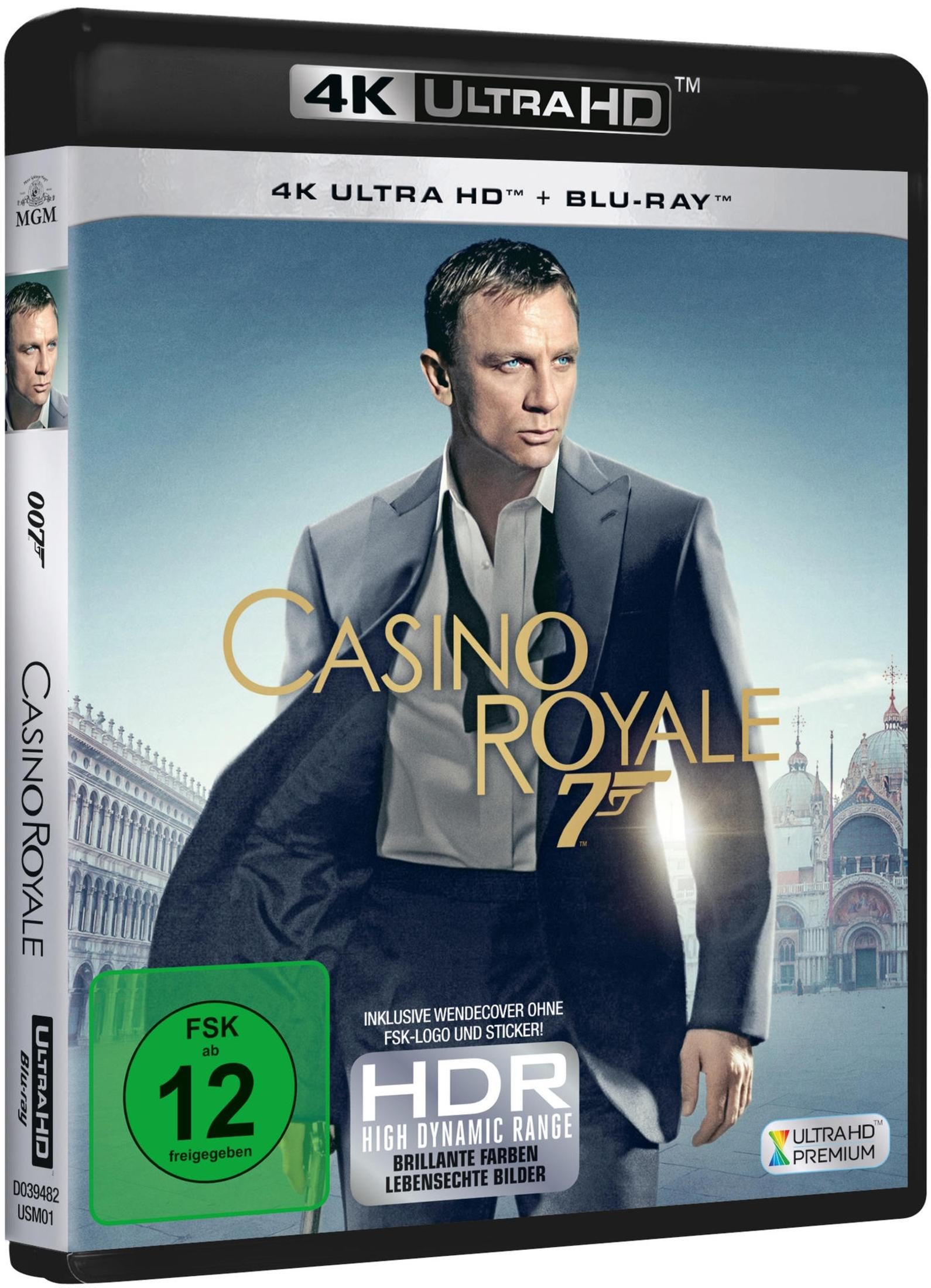 Boîtier Casino Royale 4K UHD Blu-ray avec Daniel Craig en costume. FSK 12.