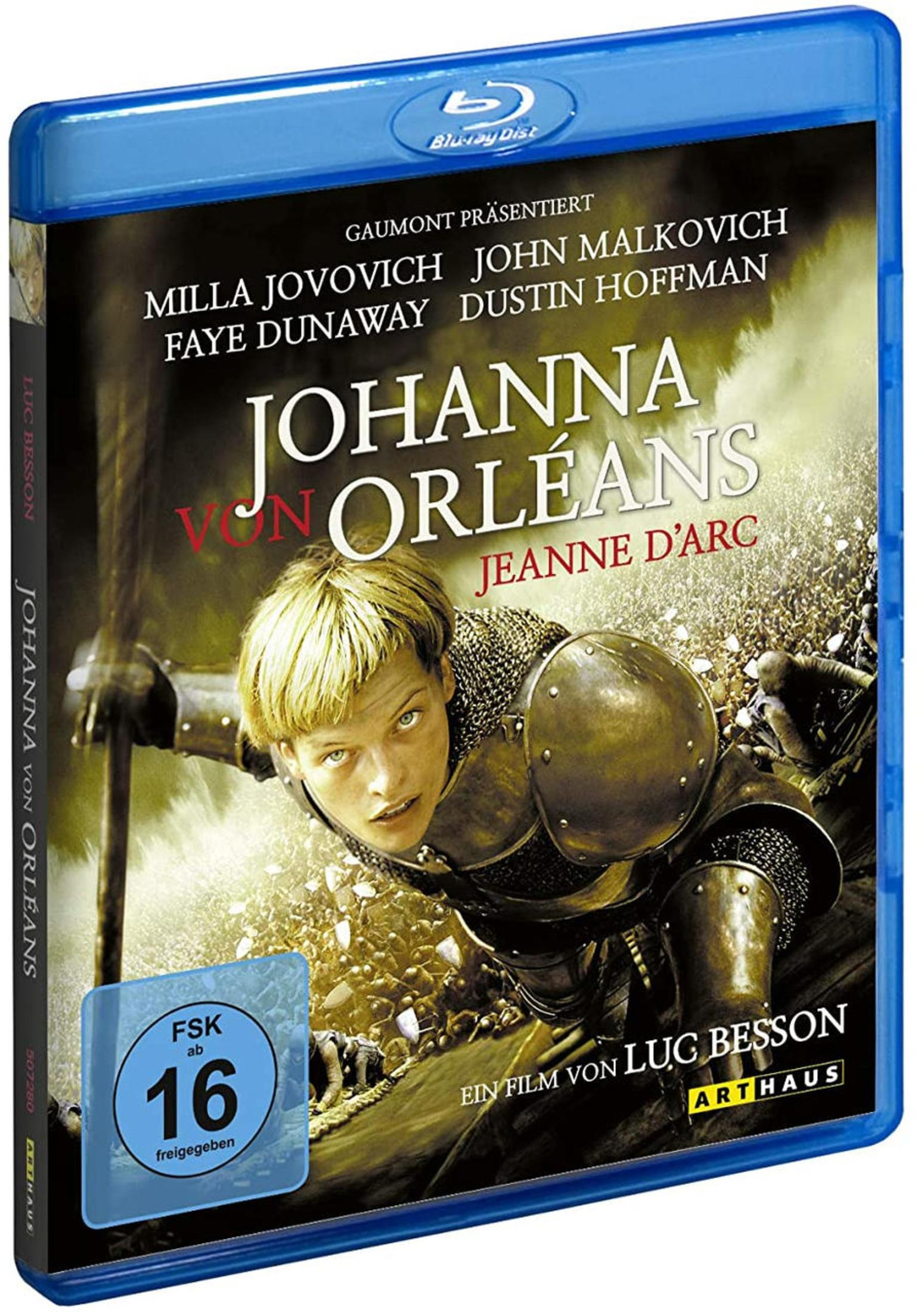 Boîtier Blu-ray : Milla Jovovich en Jeanne d'Arc en armure, titre et acteurs en allemand.