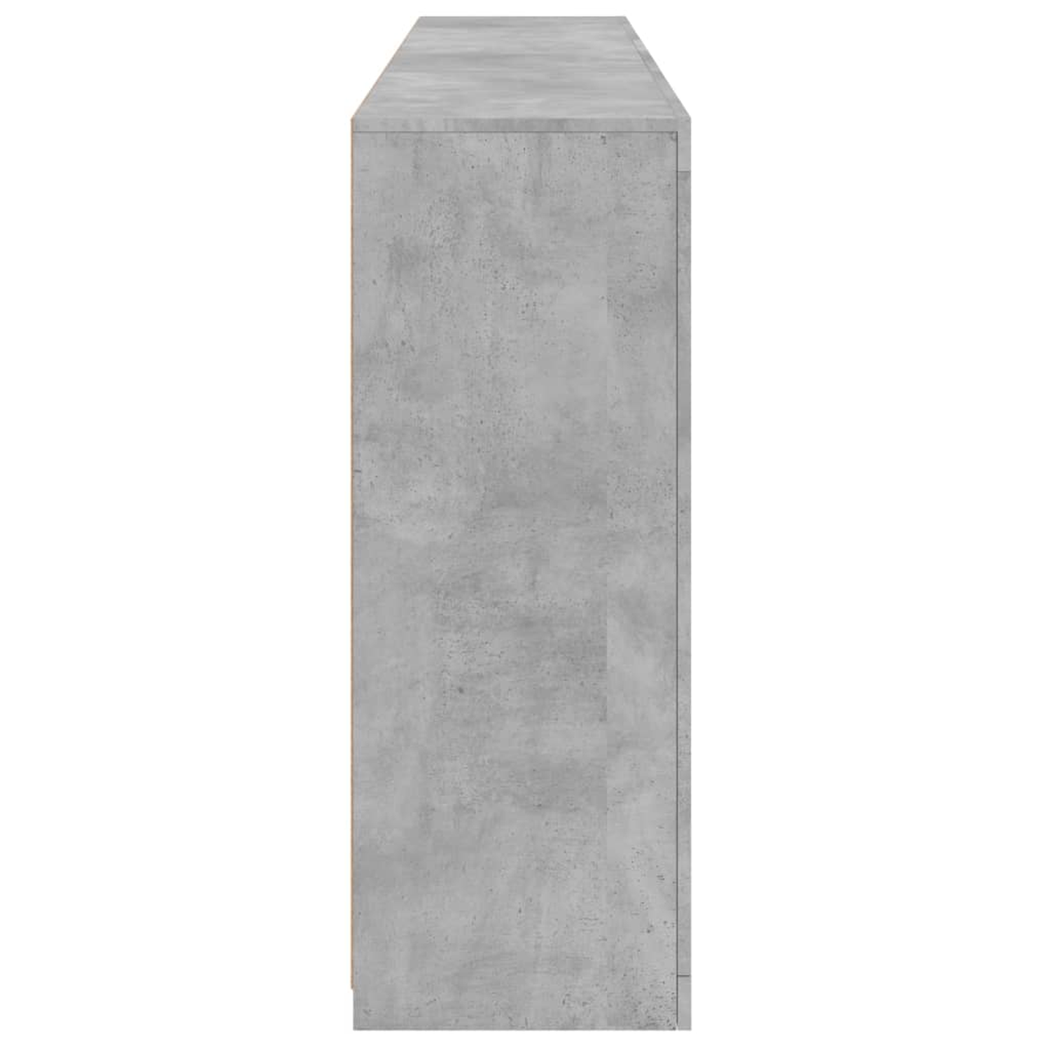 Ein hoher, grauer Schrank von der Seite, der eine betonartige Textur zeigt.