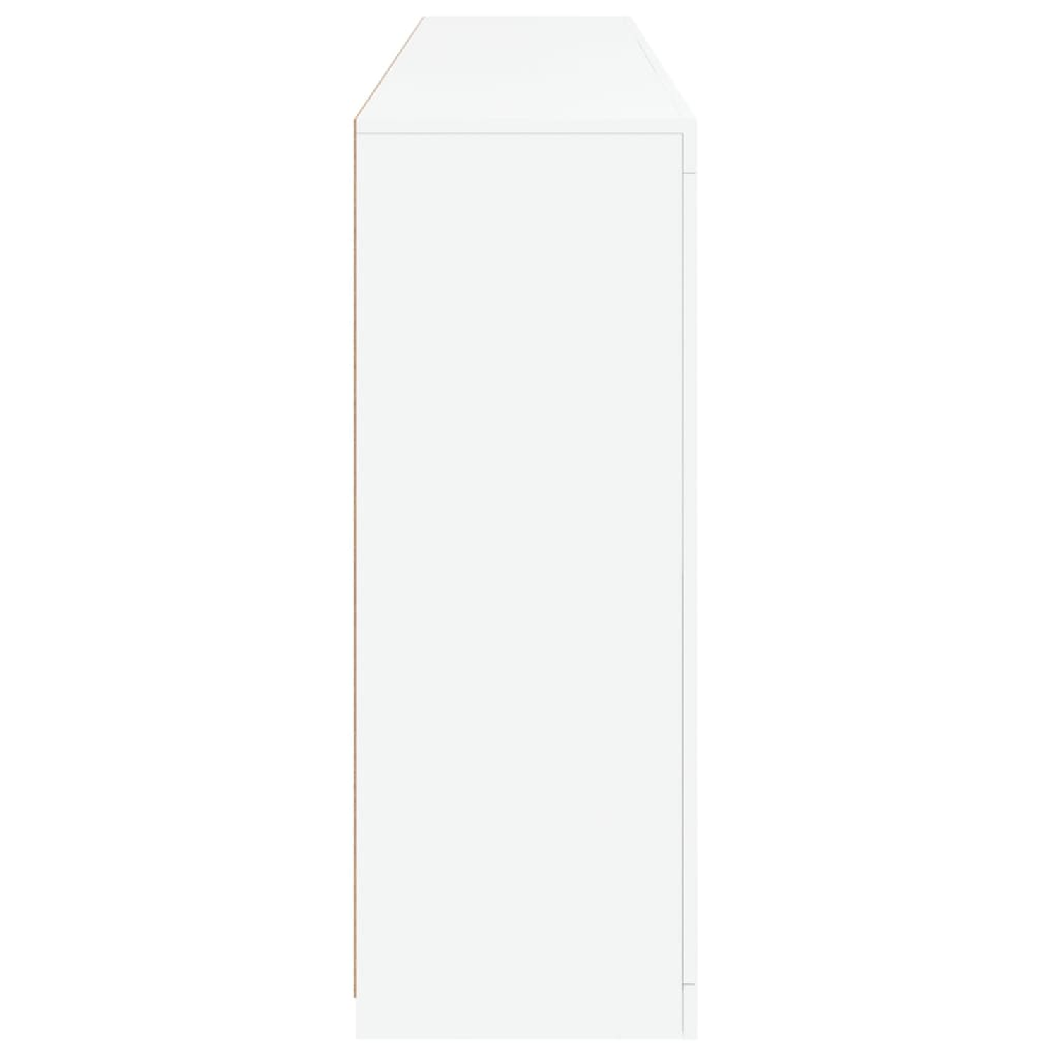 Weißer Schrank, Seitenansicht. Er ist hoch und rechteckig, mit einem schlichten, sauberen Design.