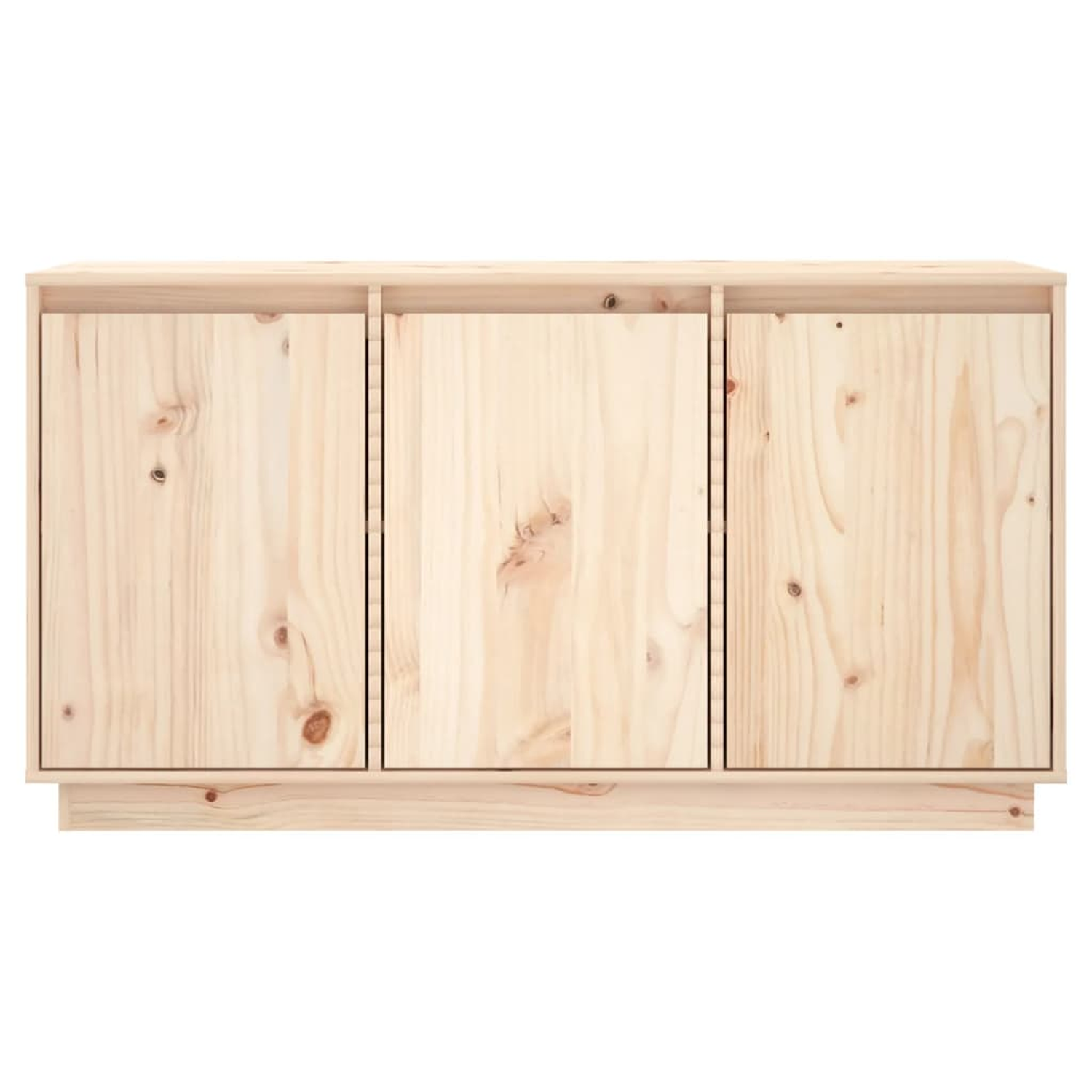 Sideboard aus Holz mit drei Türen, helle Holzfarbe, schlichtes Design.