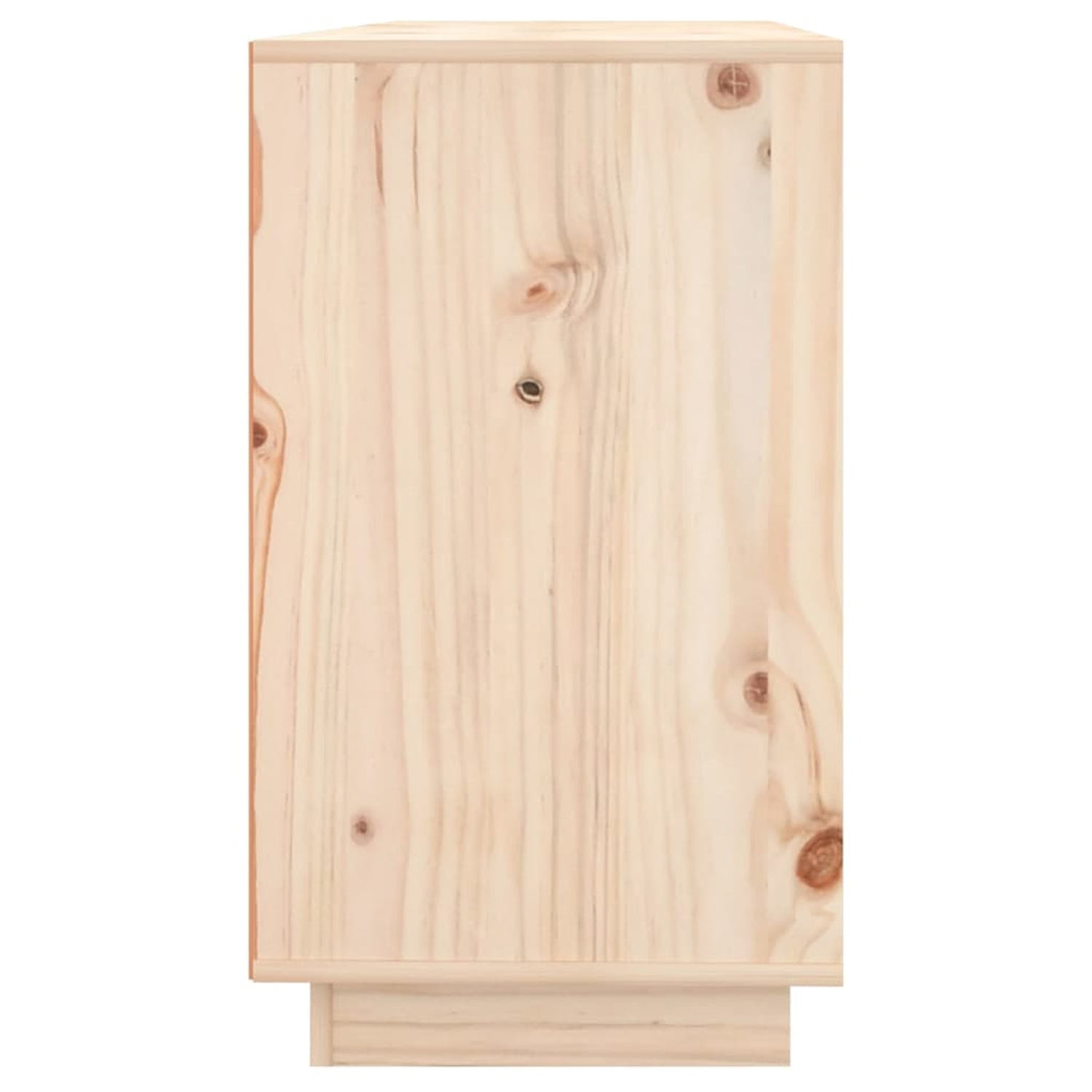 Seitenansicht des Holzschranks, hellbraune Farbe, mit sichtbarer Holzmaserung, isoliert auf Weiß.