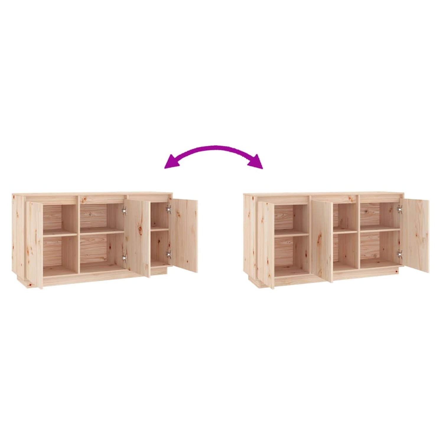 Holzschrank mit geöffneten Türen. Zwei Schränke nebeneinander.