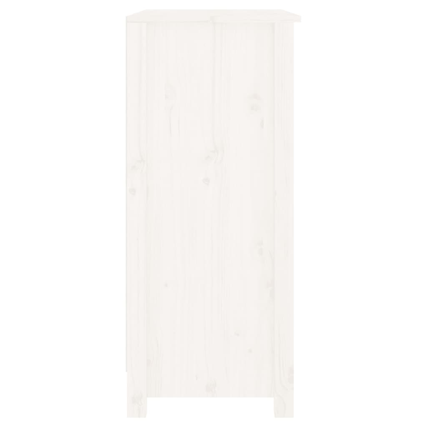 Ein weißer Holzschrank, Seitenansicht.