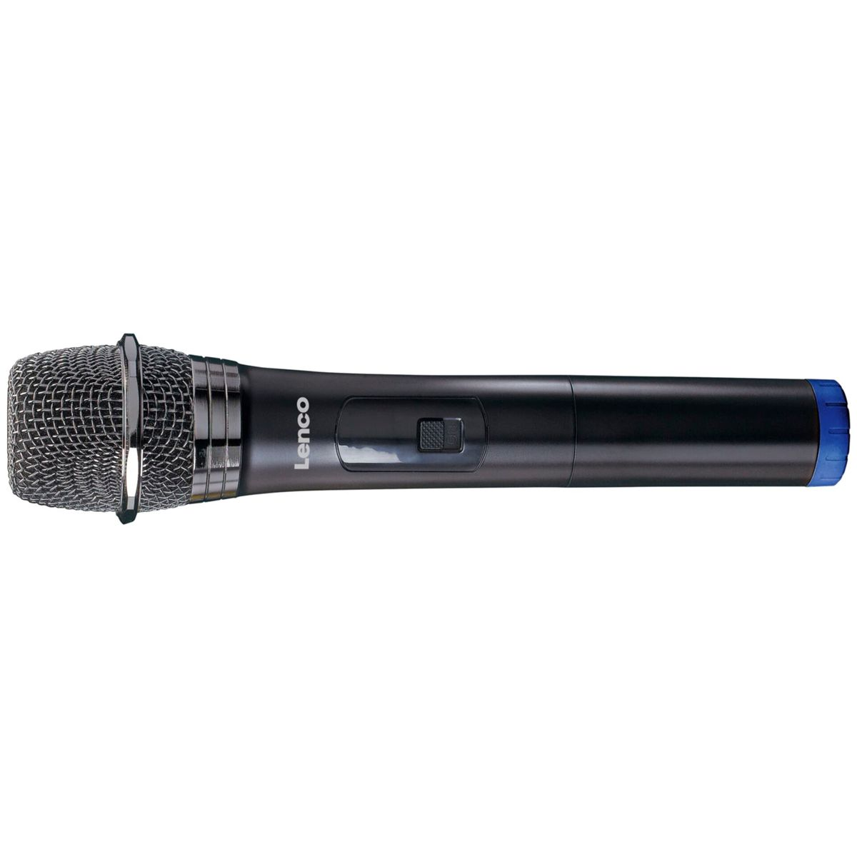 Odtwarzacz płyt Lenco, pokryty szarą tkaniną. Czarna płyta na gramofonie. Białe tło.