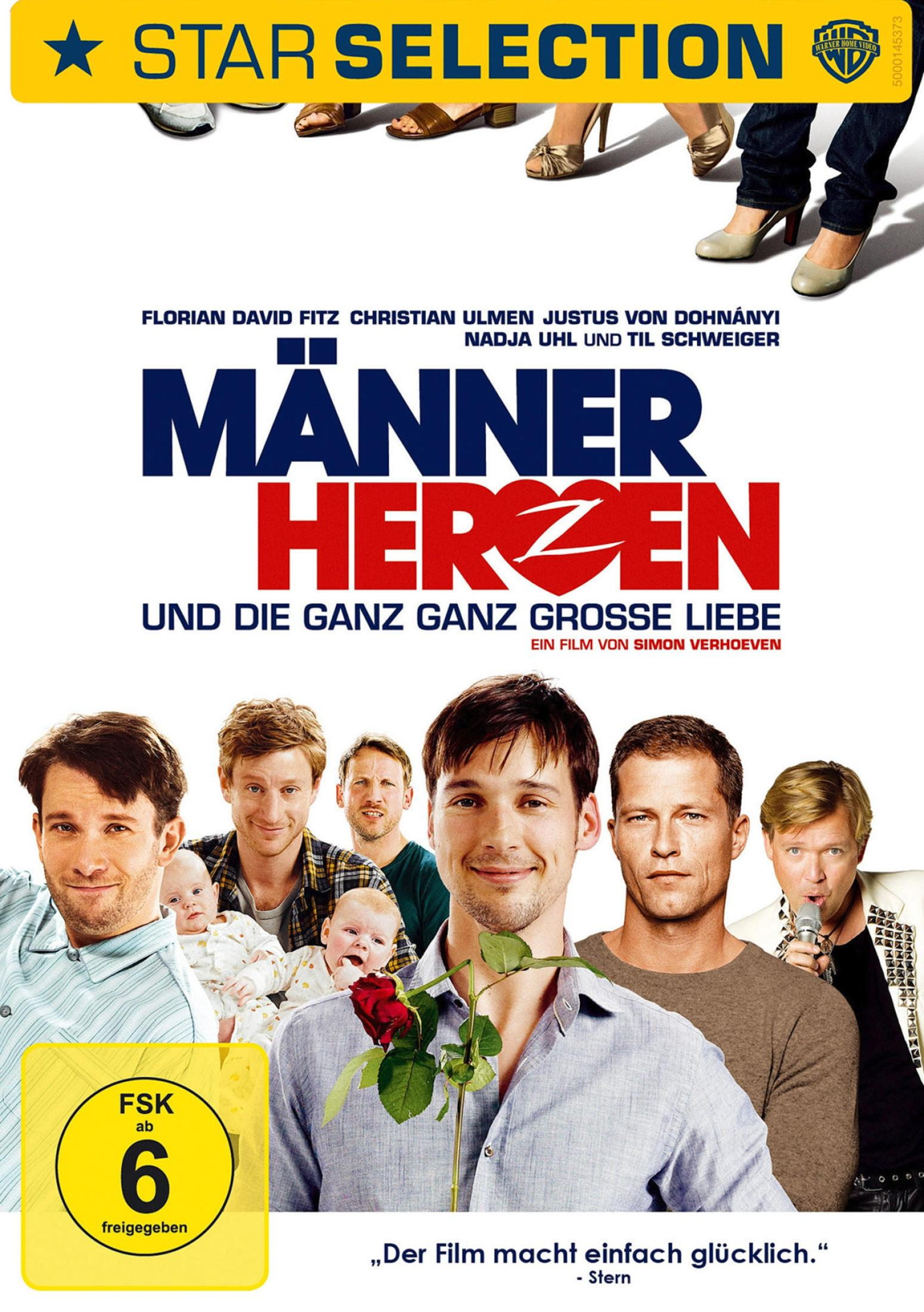 Filmplakat mit Männern und Babys, Titel "Männerherzen".