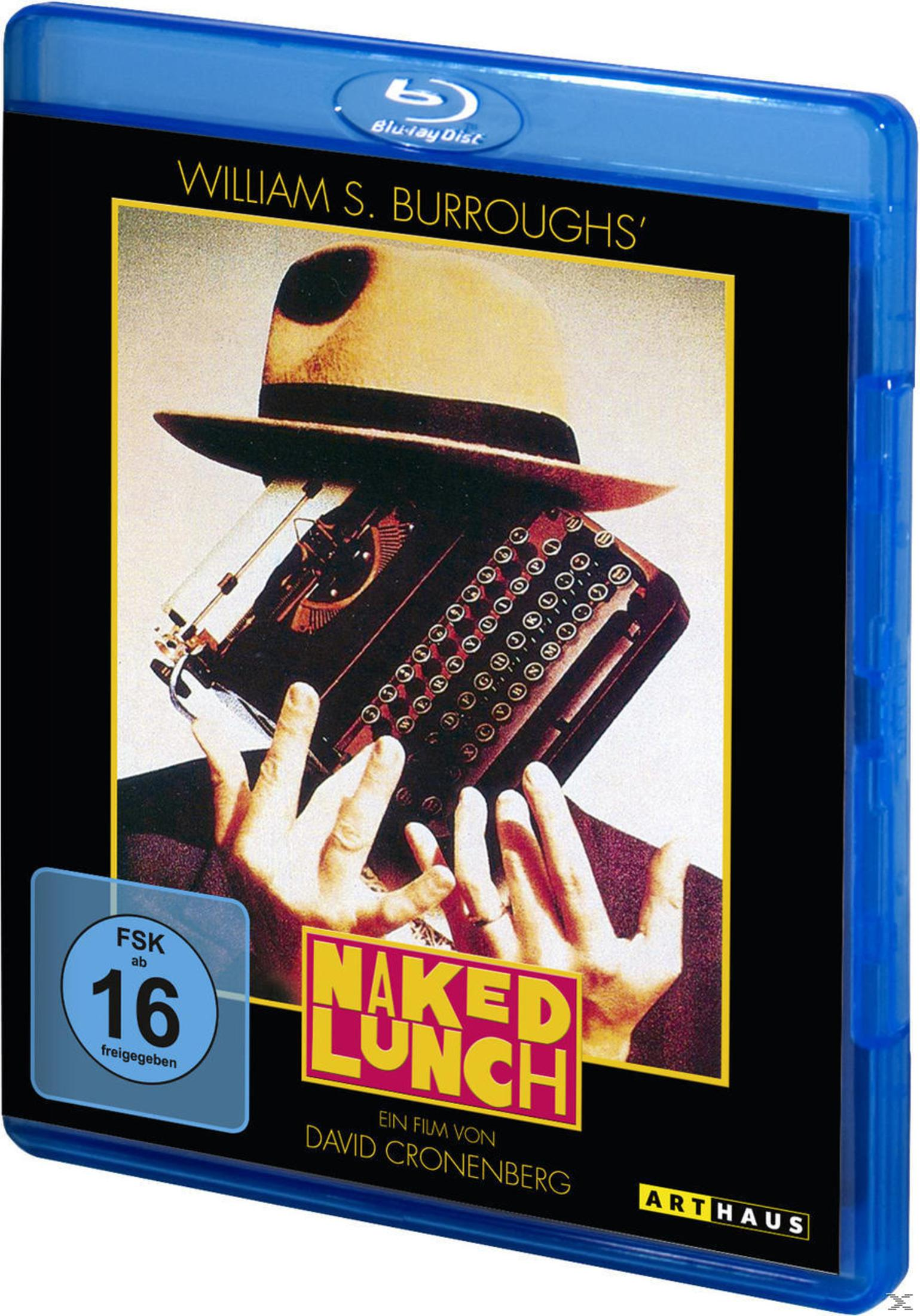 Boîtier Blu-ray de Naked Lunch avec chapeau, machine à écrire et mains.
