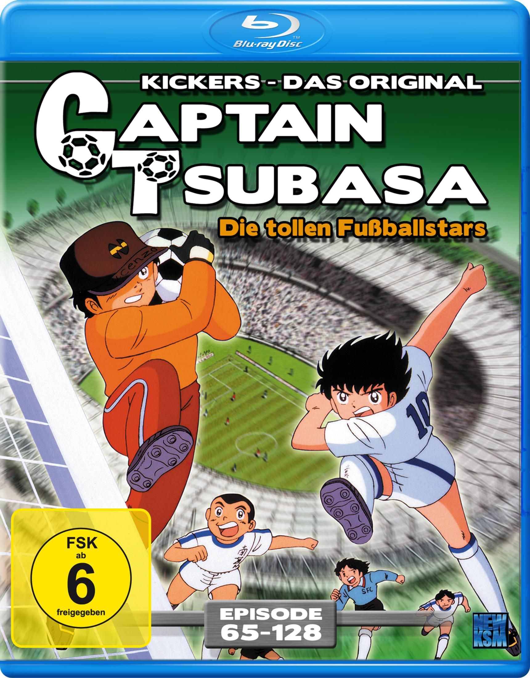 Couverture d'anime : joueurs de foot dans un stade, titre Captain Tsubasa, FSK 6