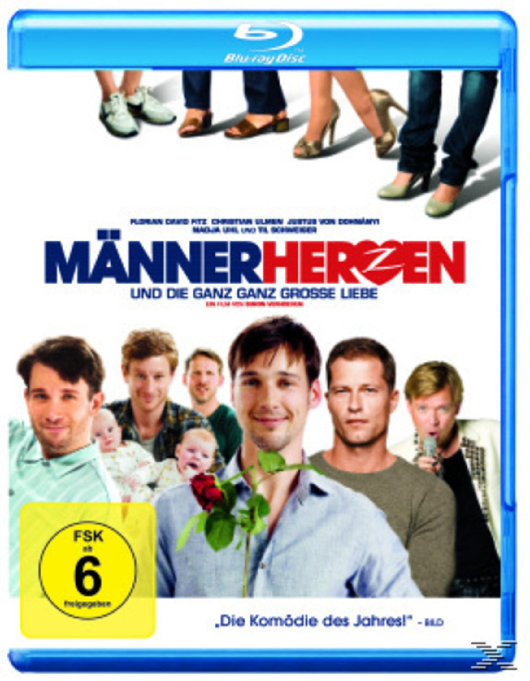 Blu-ray Cover: Männerherzen mit Schauspielern und Babys. FSK 6 Siegel.