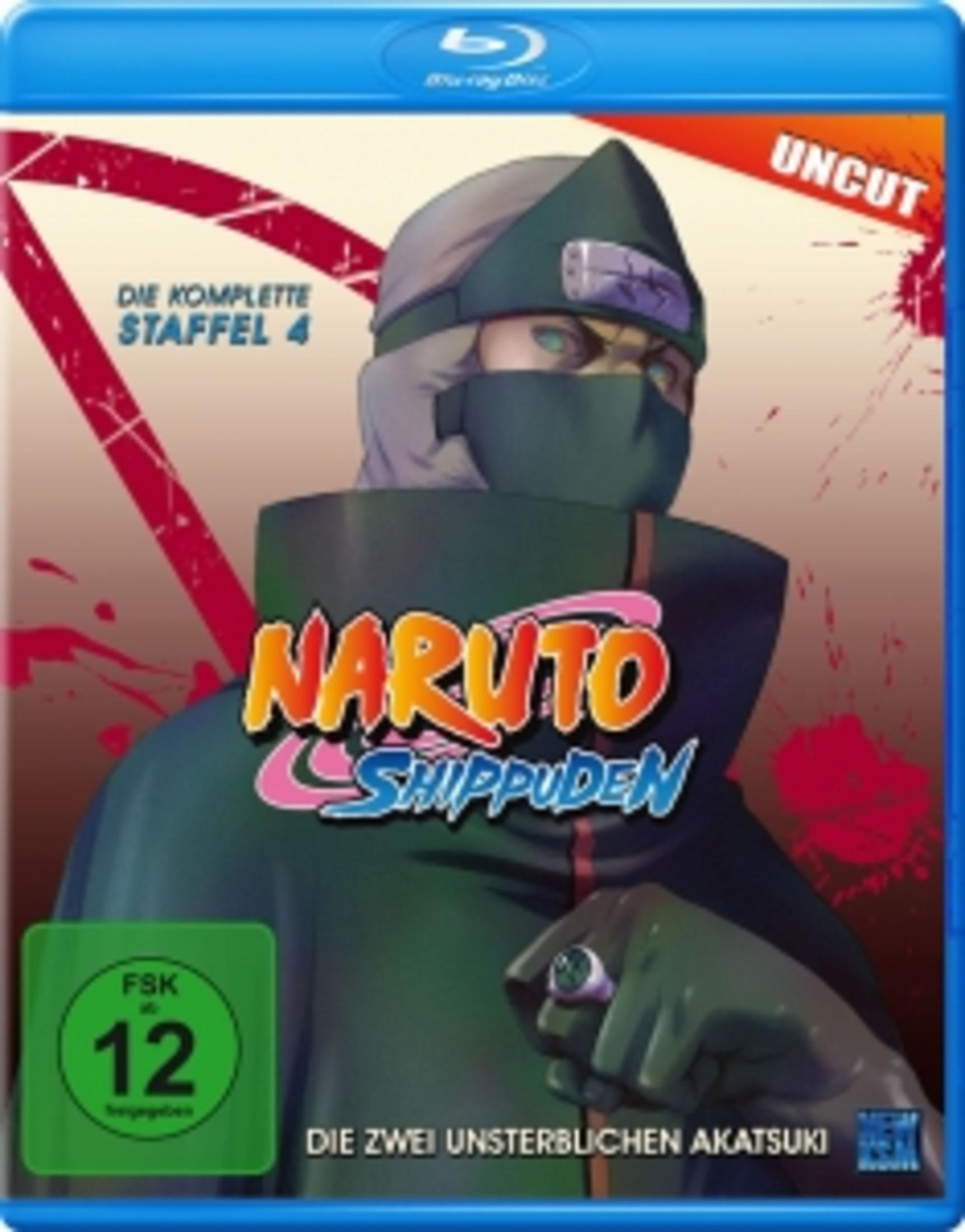 Boîtier Blu-ray Naruto Shippuden Saison 4 avec un personnage en manteau vert et bandeau.