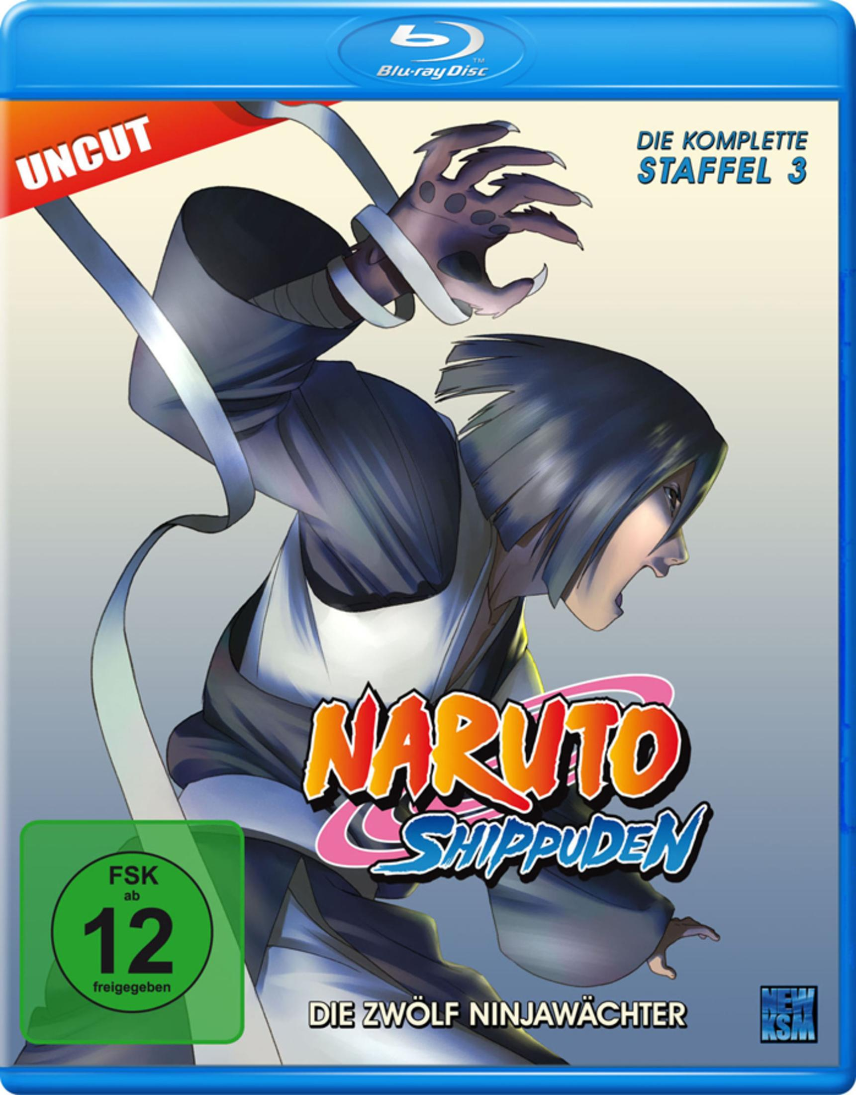 Couverture Blu-ray Naruto Shippuden Saison 3 avec personnage et texte.