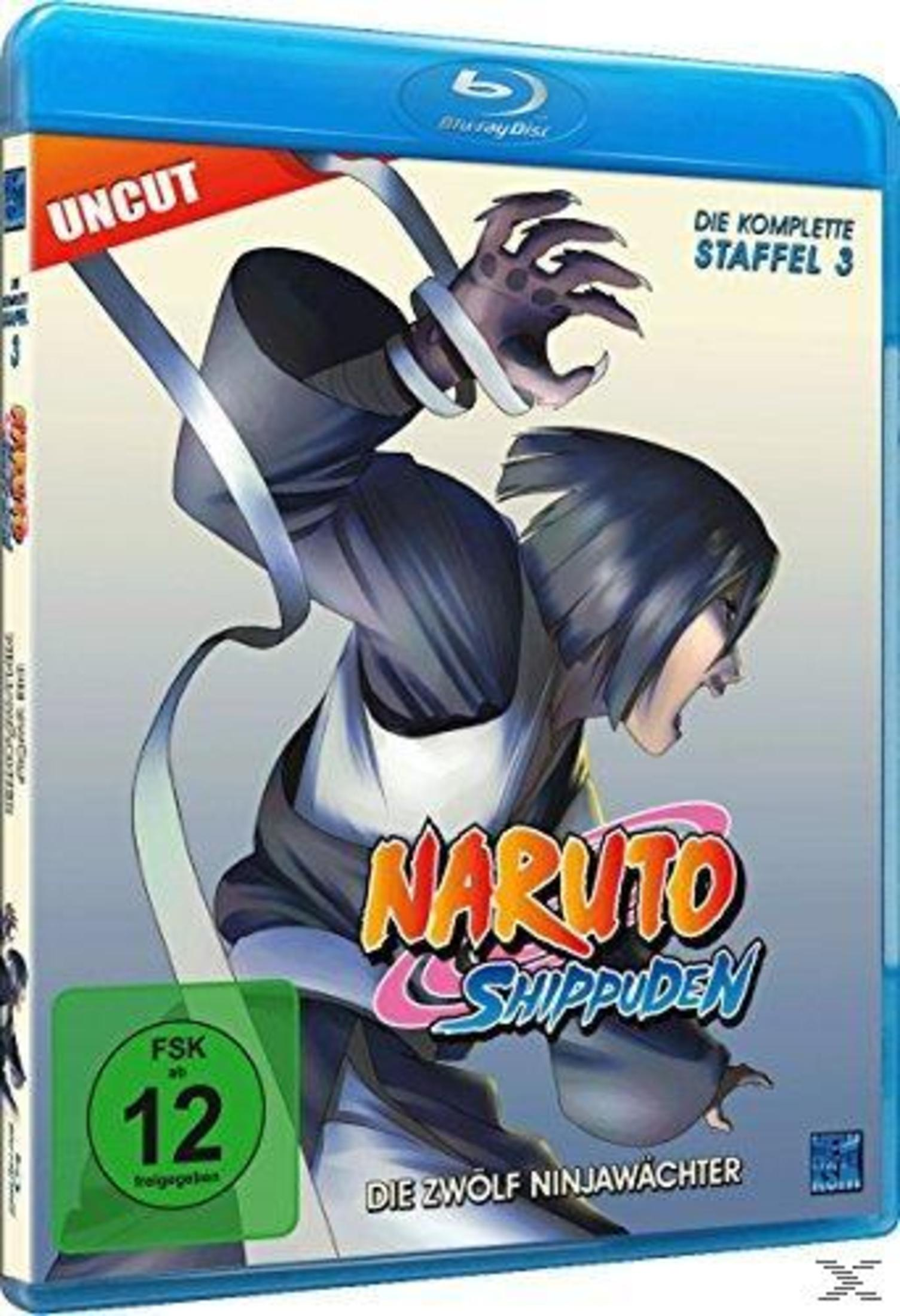Blu-ray Naruto Shippuden Saison 3 avec personnage style anime et sceau FSK 12.