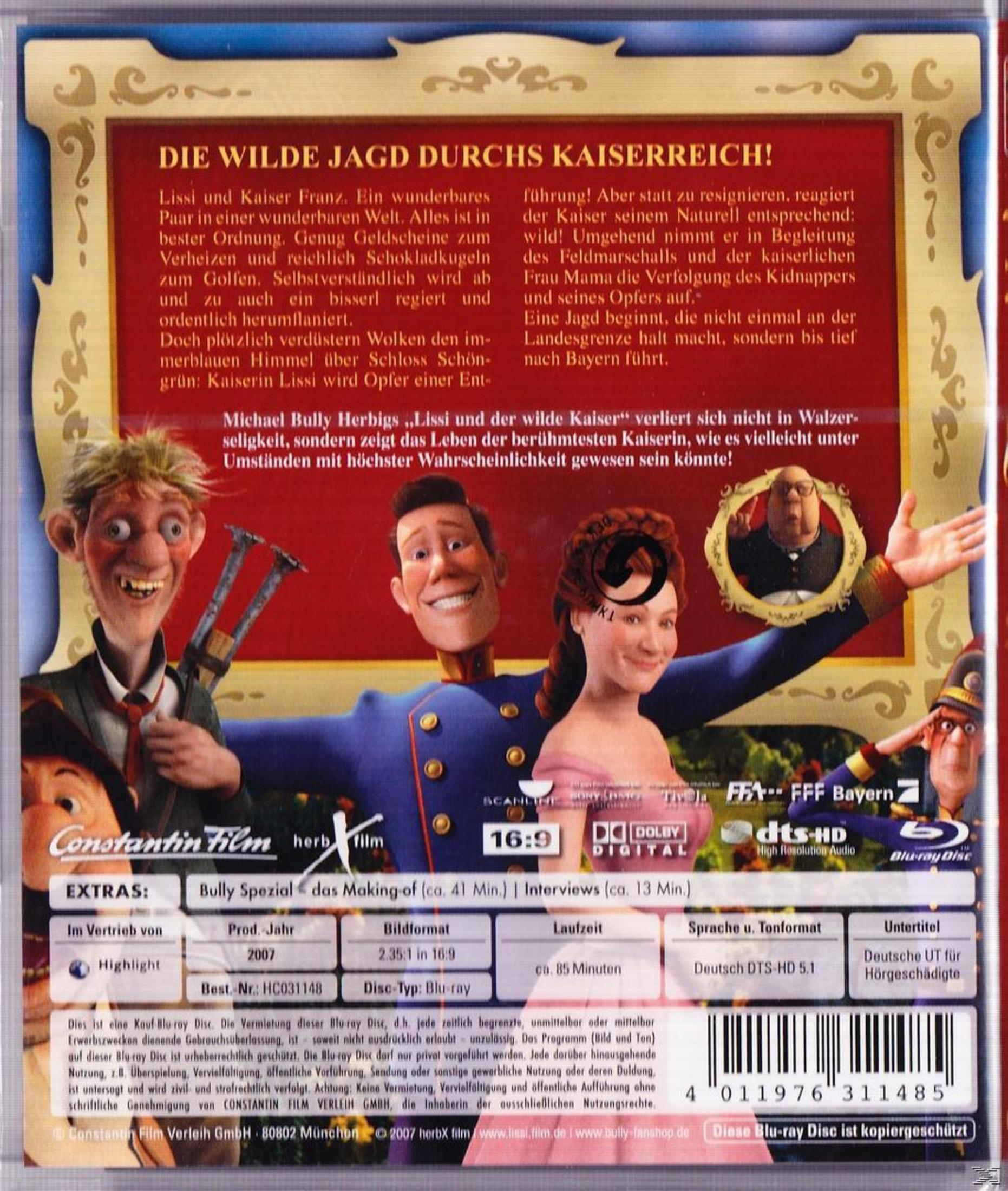 Rückseite der Blu-ray Hülle von Lissi und der wilde Kaiser mit Charakteren, Text und technischen Details.