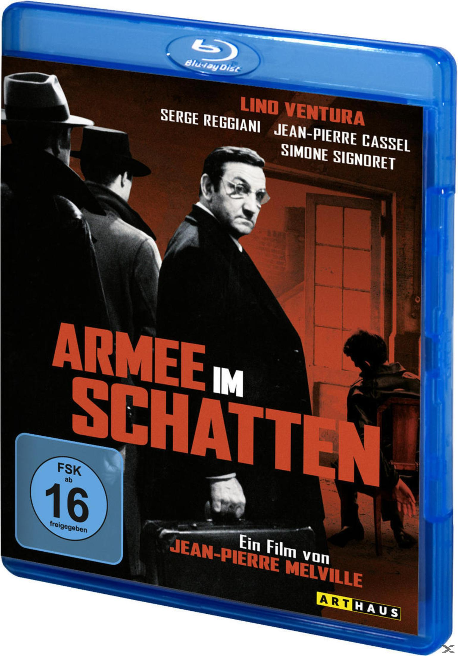 Ein Blu-ray-Cover für 'Armee im Schatten' mit Schauspielern und FSK-16-Siegel.