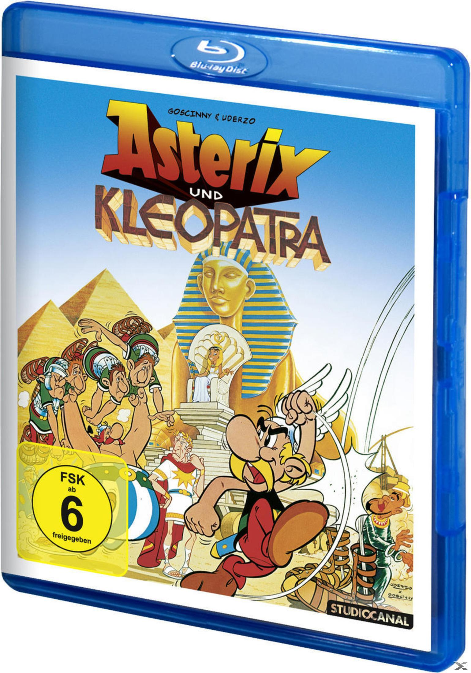 Asterix und Kleopatra Blu-ray-Hülle mit Comicfiguren, Pyramiden und einer riesigen Sphinx im Hintergrund.