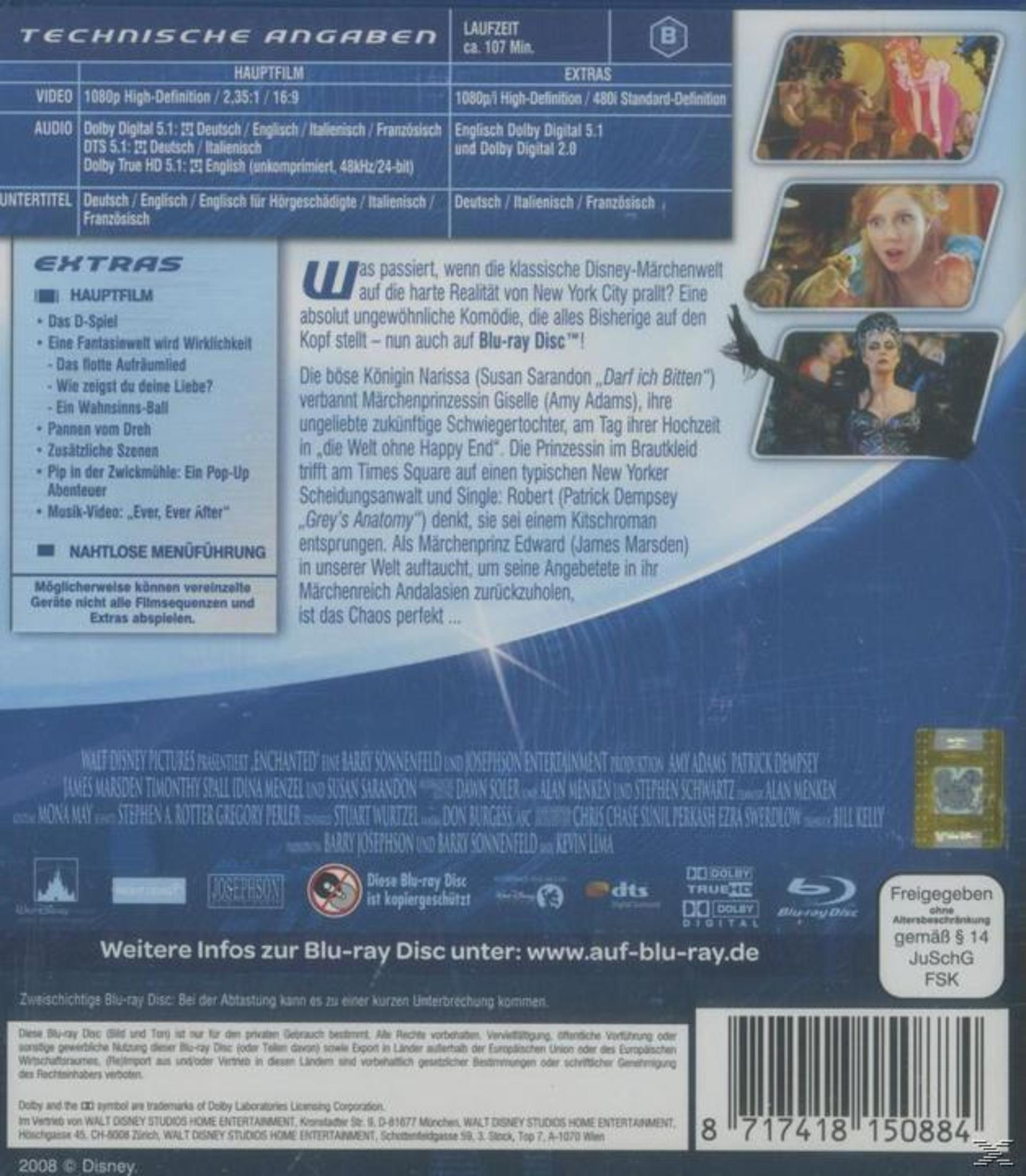 Die Rückseite der Verwünscht Blu-ray Hülle beschreibt technische Spezifikationen und eine Zusammenfassung der Filmhandlung.
