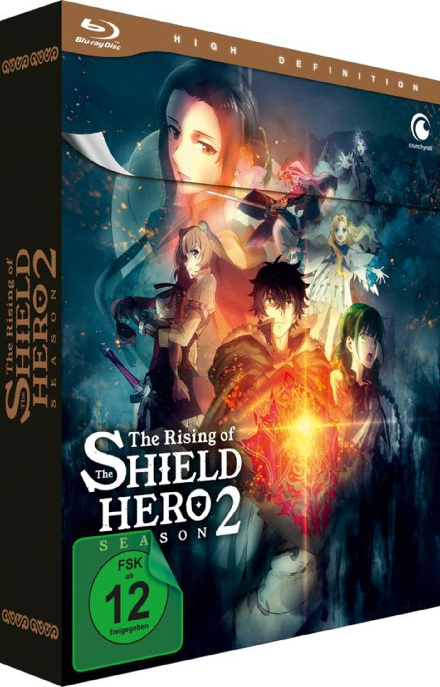 Blu-ray Hülle von The Rising of Shield Hero Staffel 2 mit Anime-Charakteren und FSK 12 Logo.