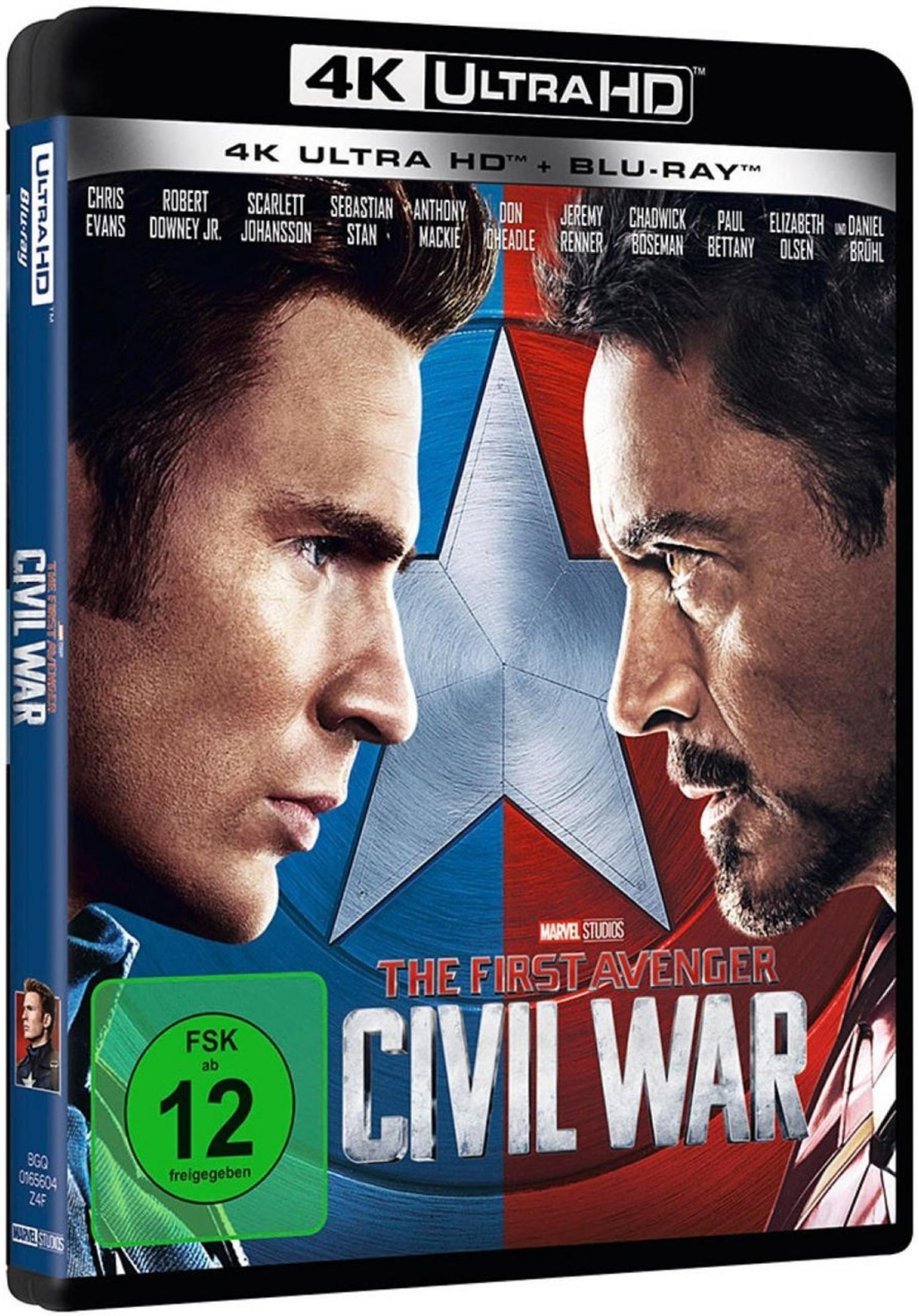 Blu-ray-Cover zeigt Captain America und Iron Man. Der Titel ist „Civil War“.