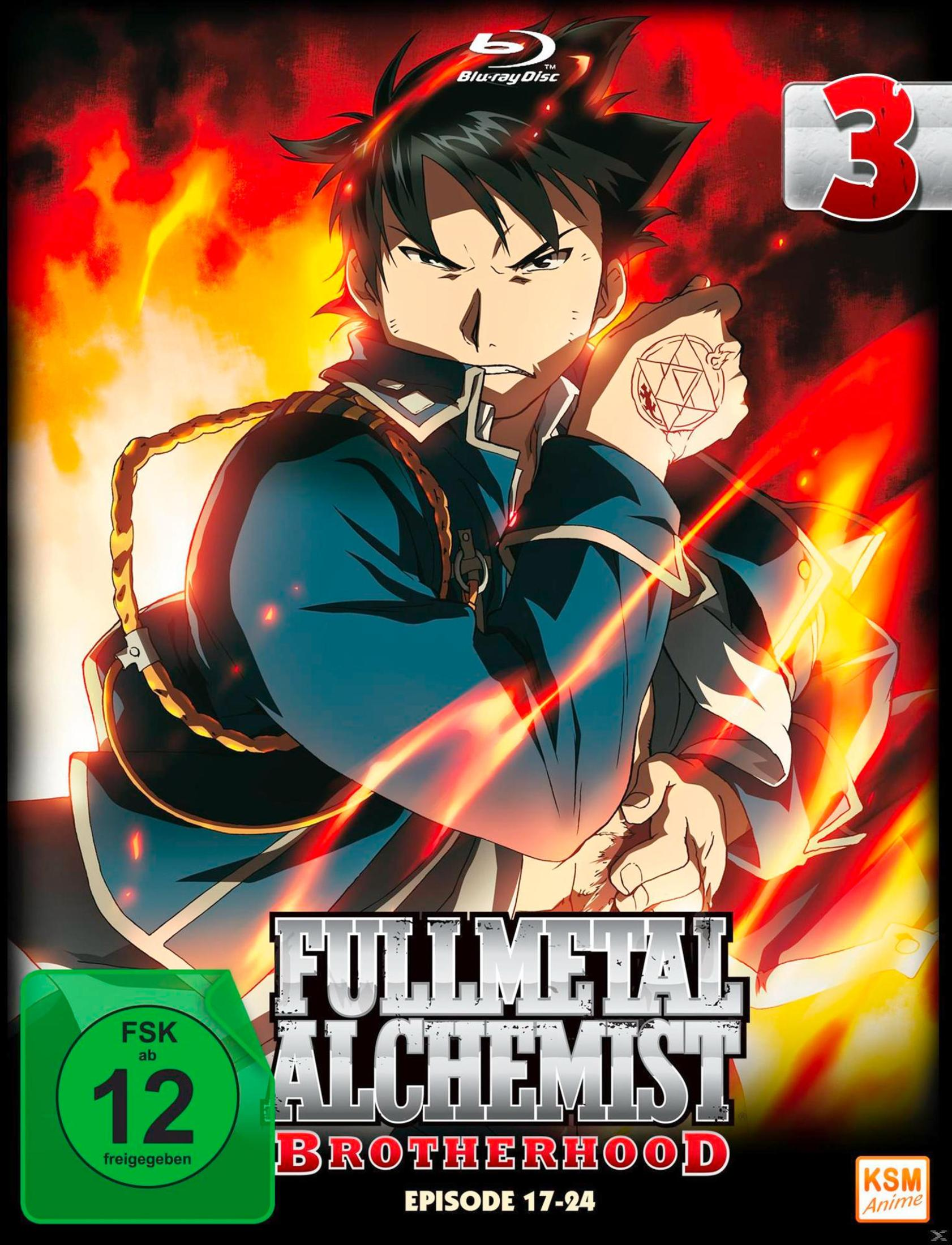 Personnage d'anime avec des flammes, logo Blu-ray Disc et logo FSK 12.