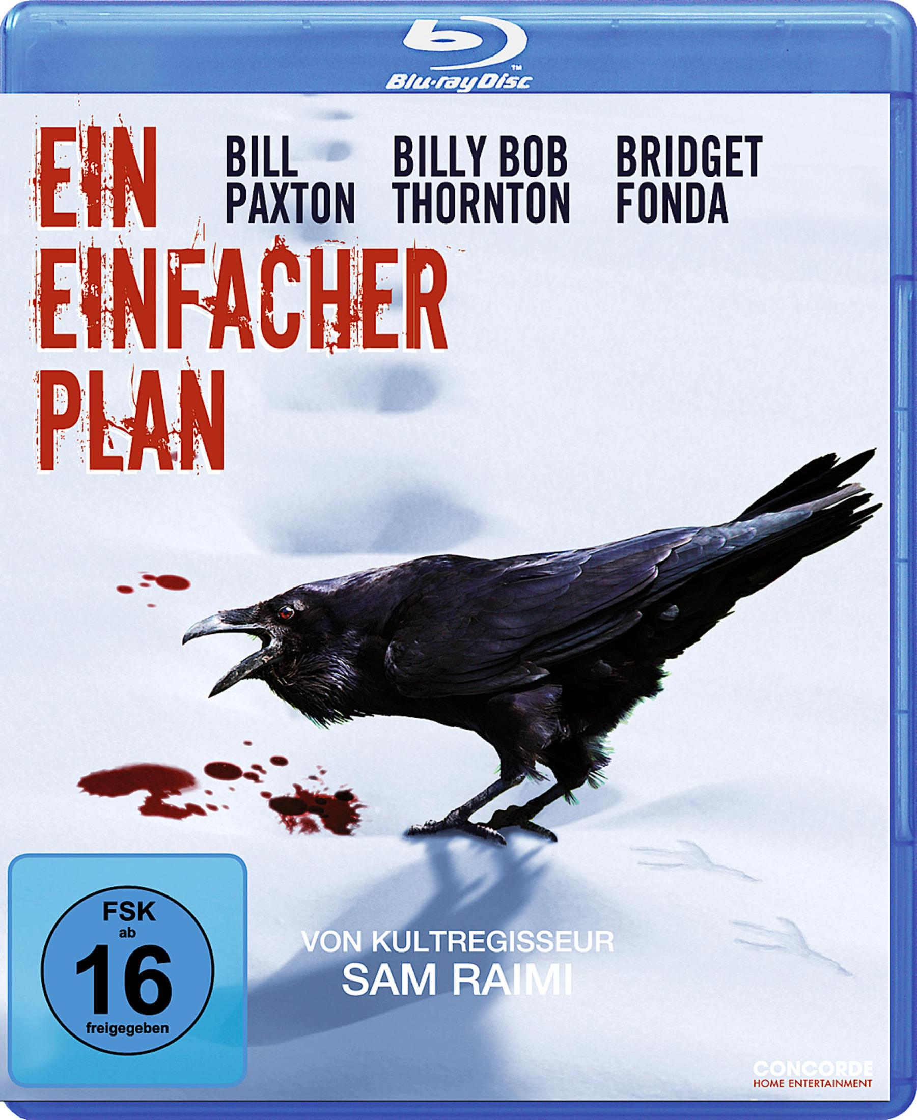 Blu-ray-Hülle des Films Ein einfacher Plan mit einer schwarzen Krähe im Schnee und Blutflecken.