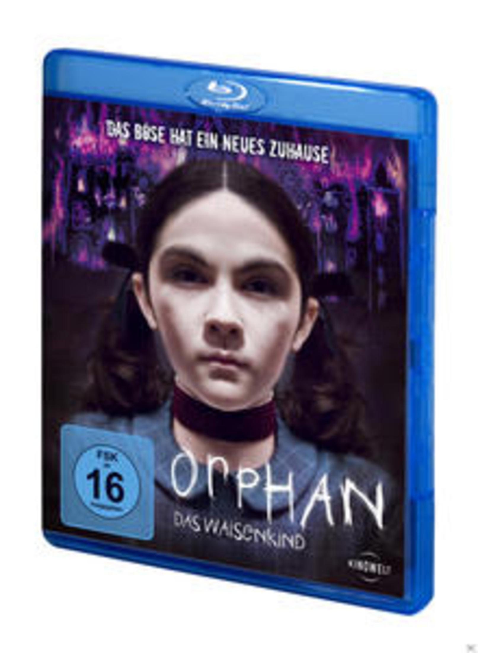 Boîtier Blu-ray du film 'Orphan', avec une jeune fille effrayante.