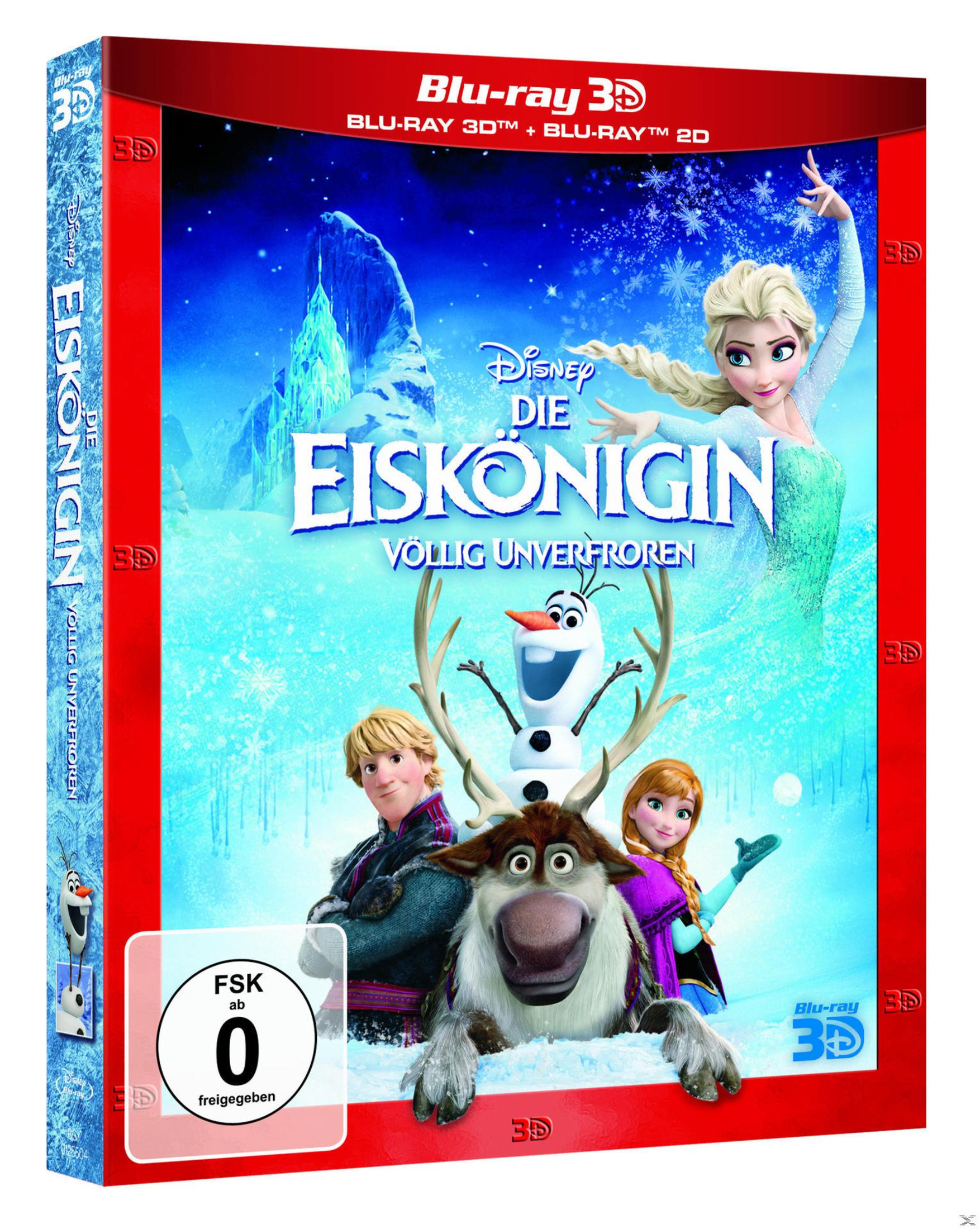 Blu-ray-Cover von Disneys Die Eiskönigin, mit Elsa, Anna, Kristoff, Olaf und Sven vor einer Schneekulisse.