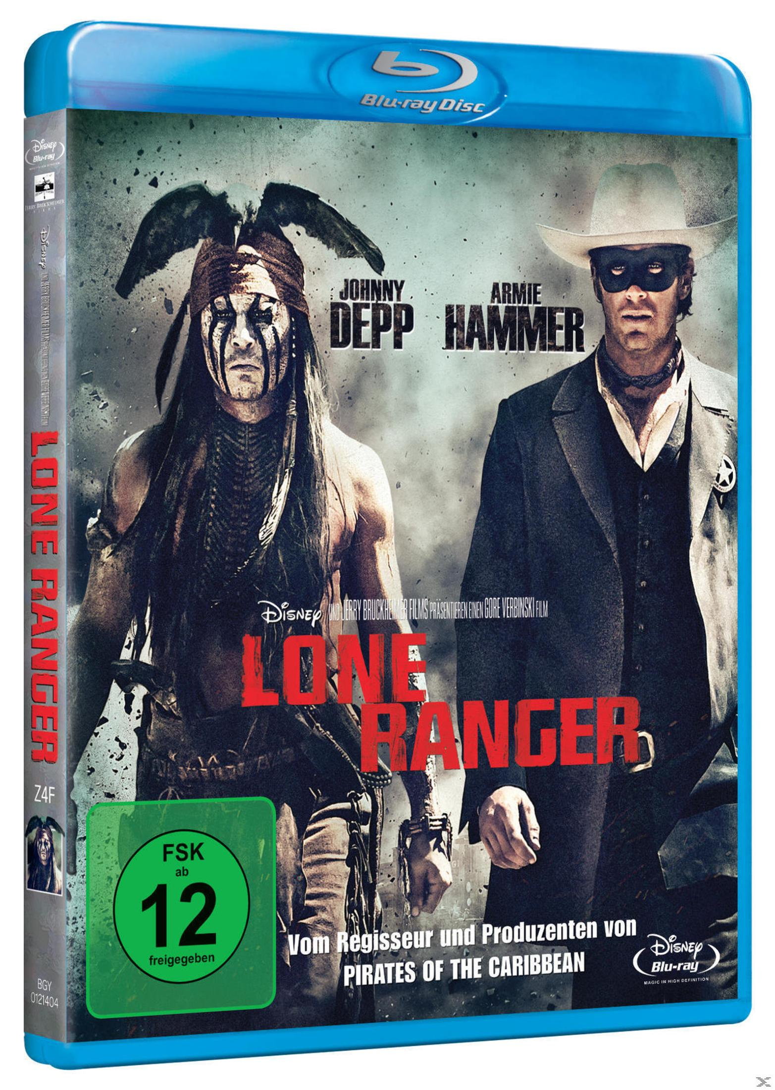 Blu-ray-Cover von Disneys The Lone Ranger, mit Johnny Depp und Armie Hammer in ihren Rollen.