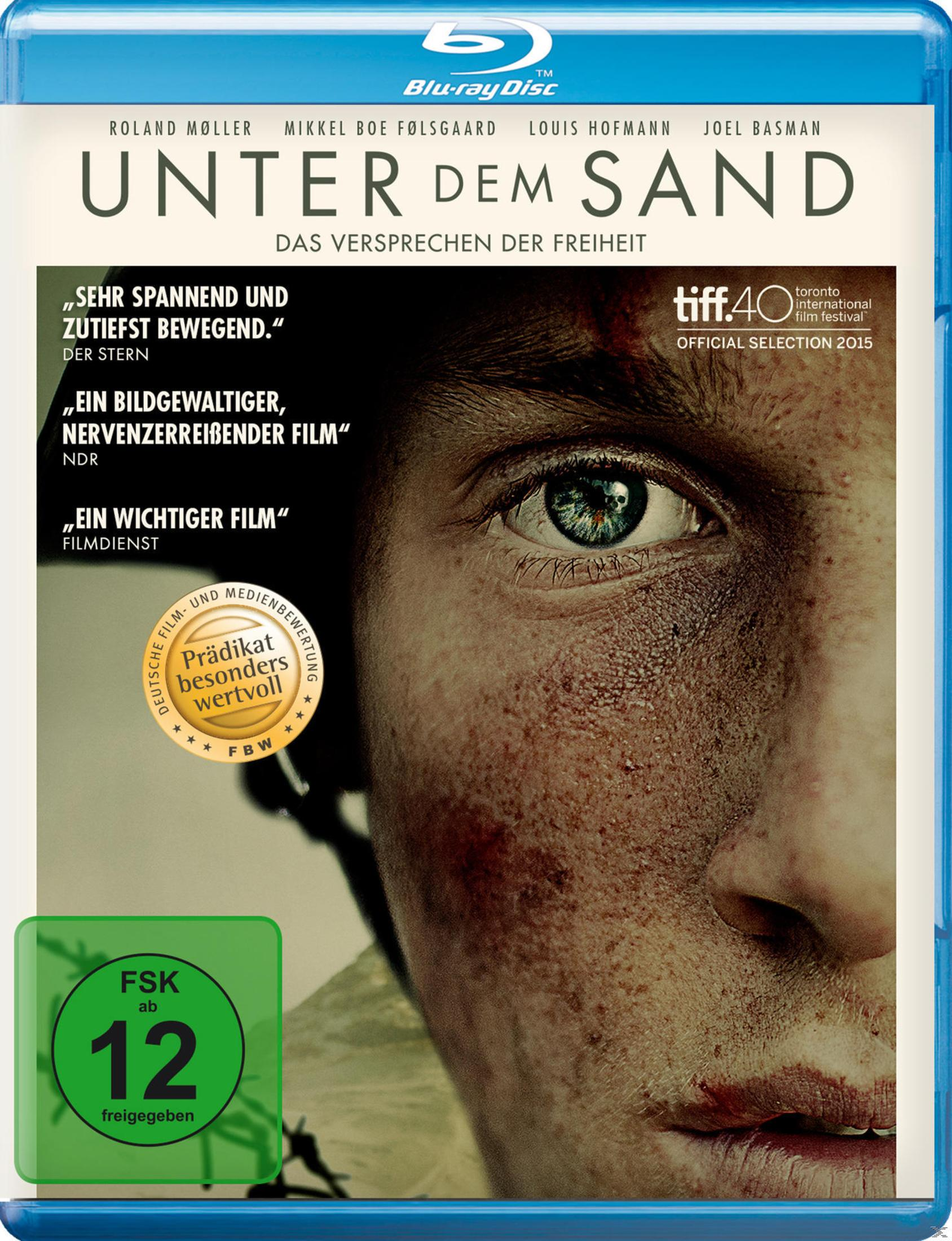 Couverture Blu-ray : Gros plan d'un œil, titre "Unter dem Sand", mention FSK 12.