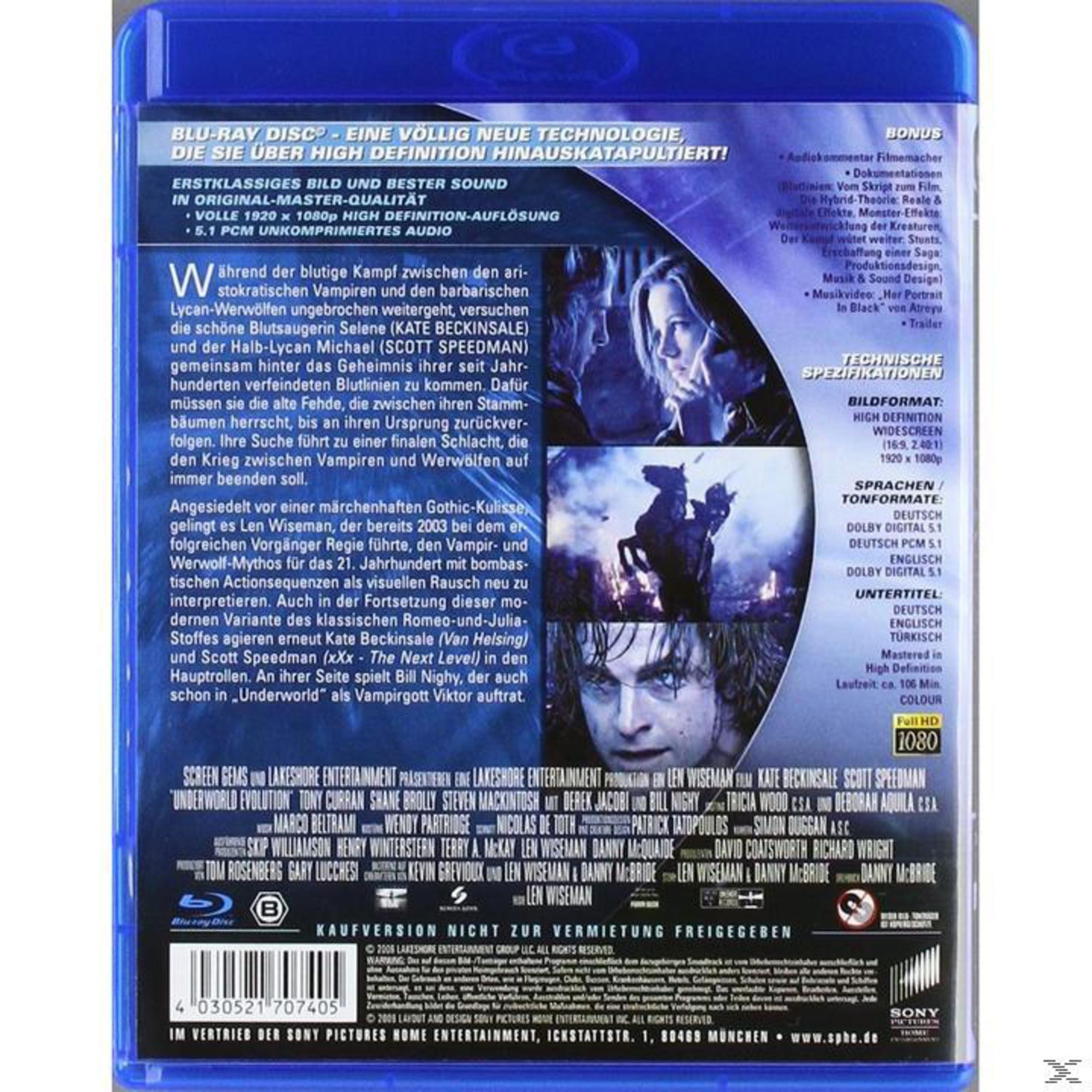 Boîtier Blu-ray avec informations sur le film : Underworld Evolution, casting, détails.