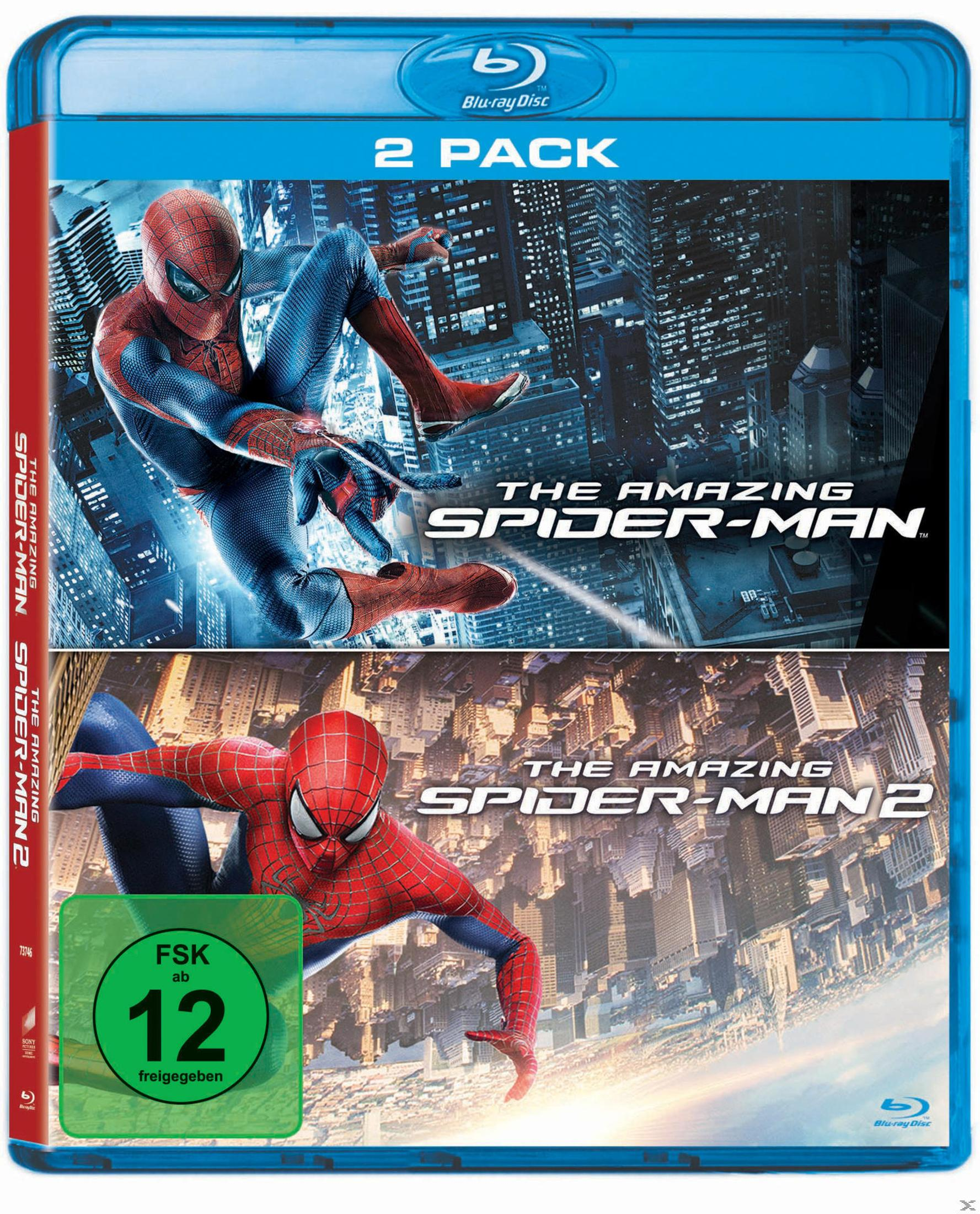 Boîtier Blu-ray avec poses de Spider-Man pour "The Amazing Spider-Man" 1 et 2.