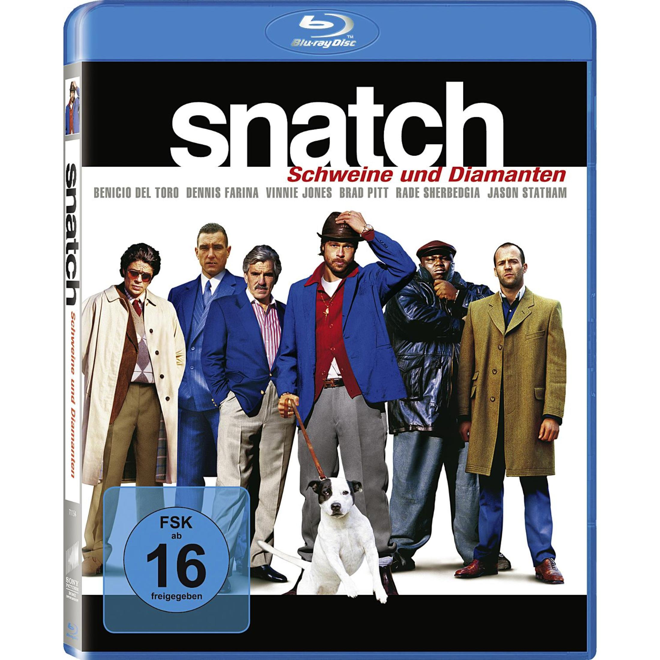Copertina Blu-ray: Sei uomini e un cane sono uno accanto all'altro. Titolo: Snatch.